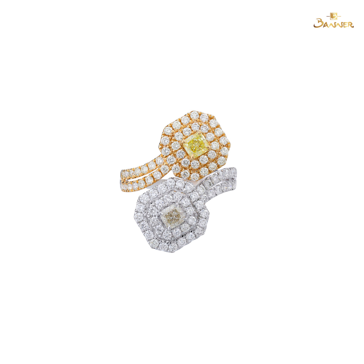 Diamond 2 Colored Double Halo Bypass Ring