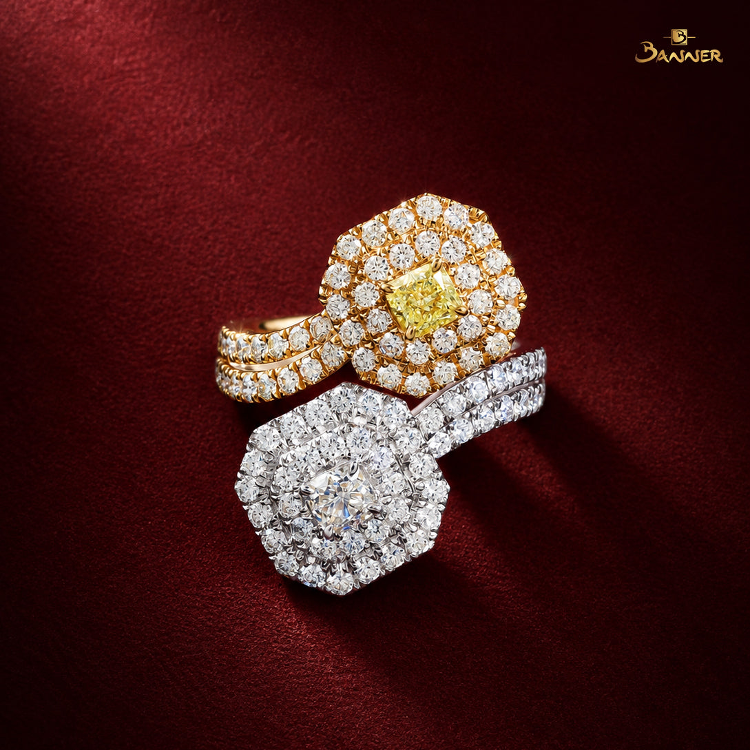 Diamond 2 Colored Double Halo Bypass Ring