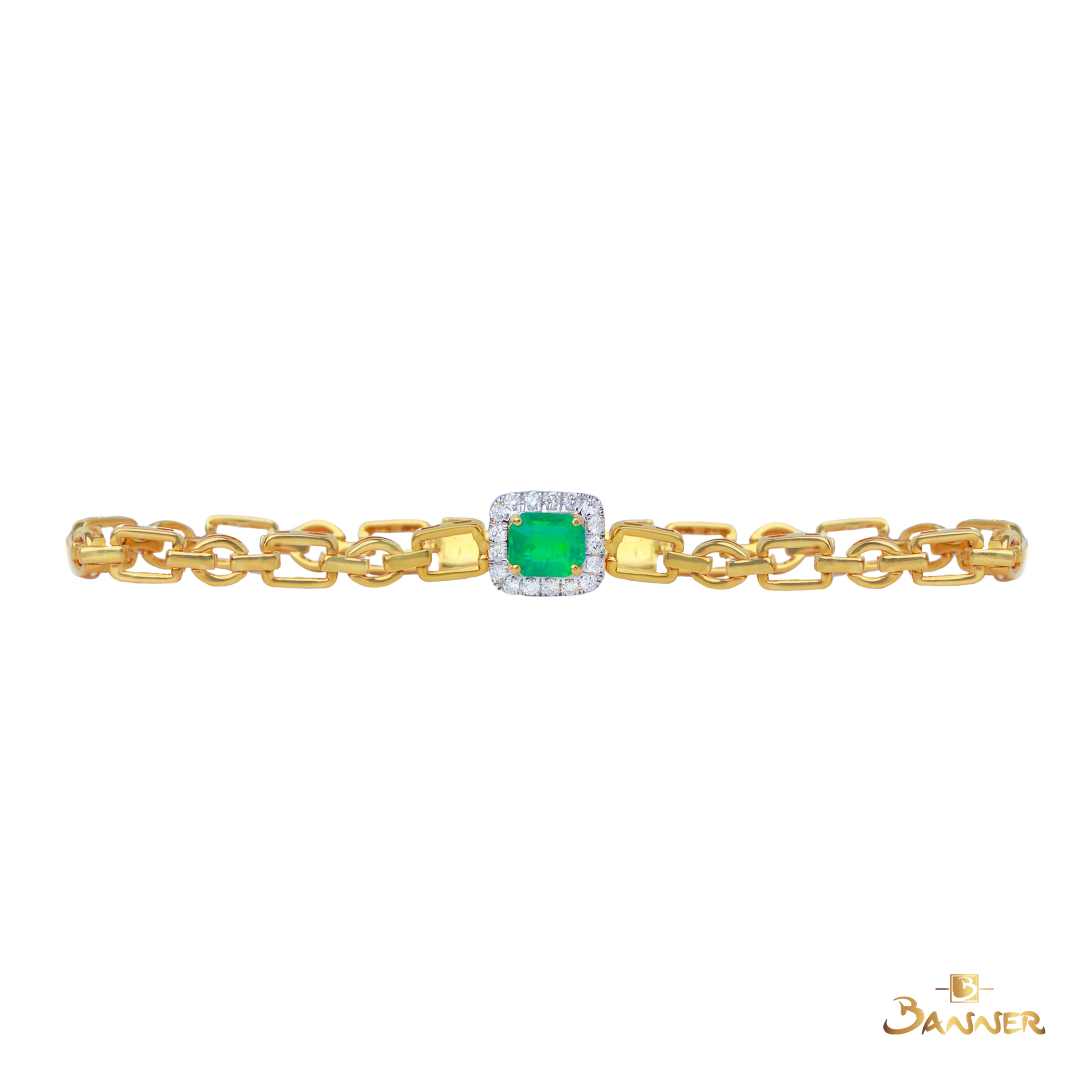 Columbian Emerald and Diamond Halo Bracelet