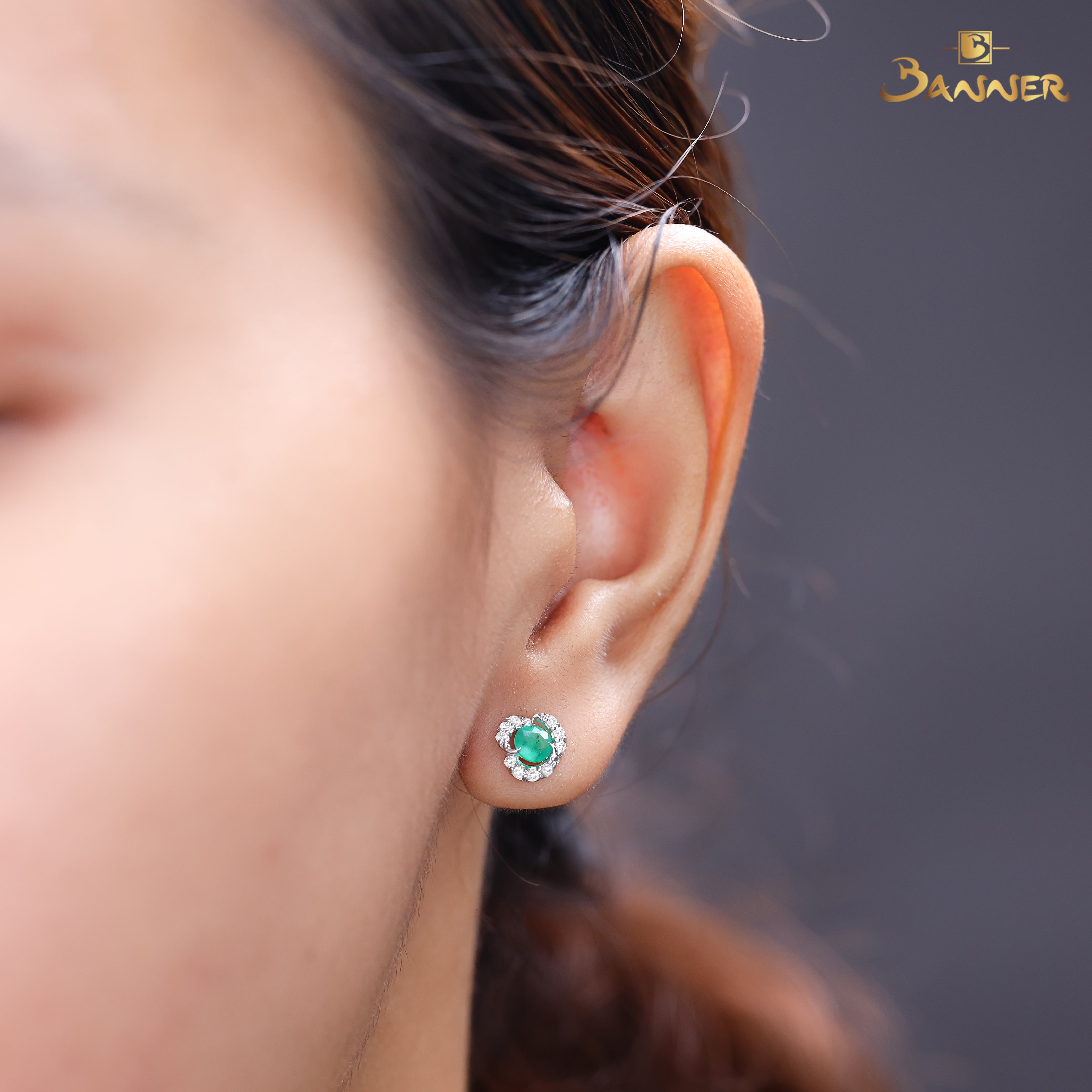Emerald and Diamond Floral Earrings