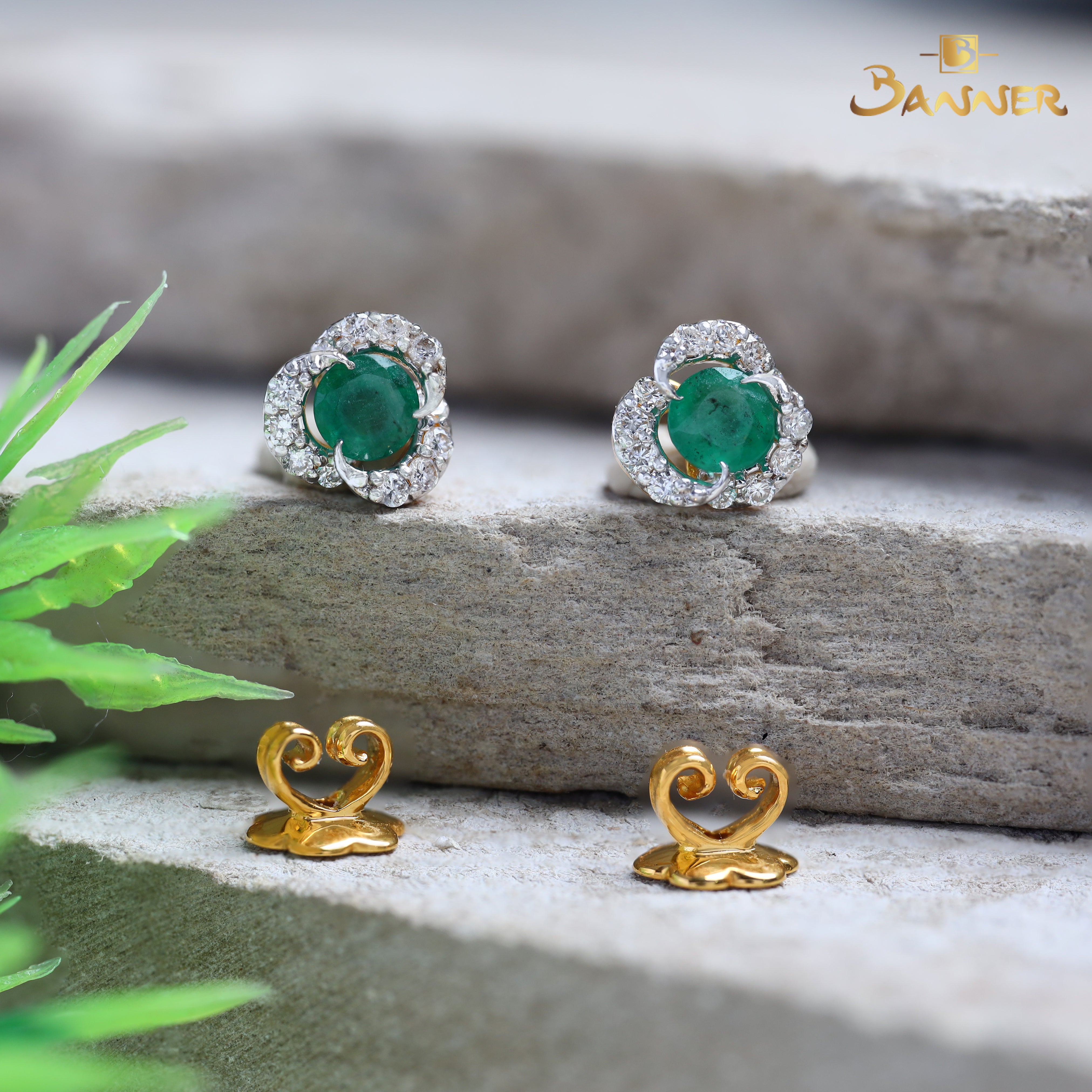 Emerald and Diamond Floral Earrings