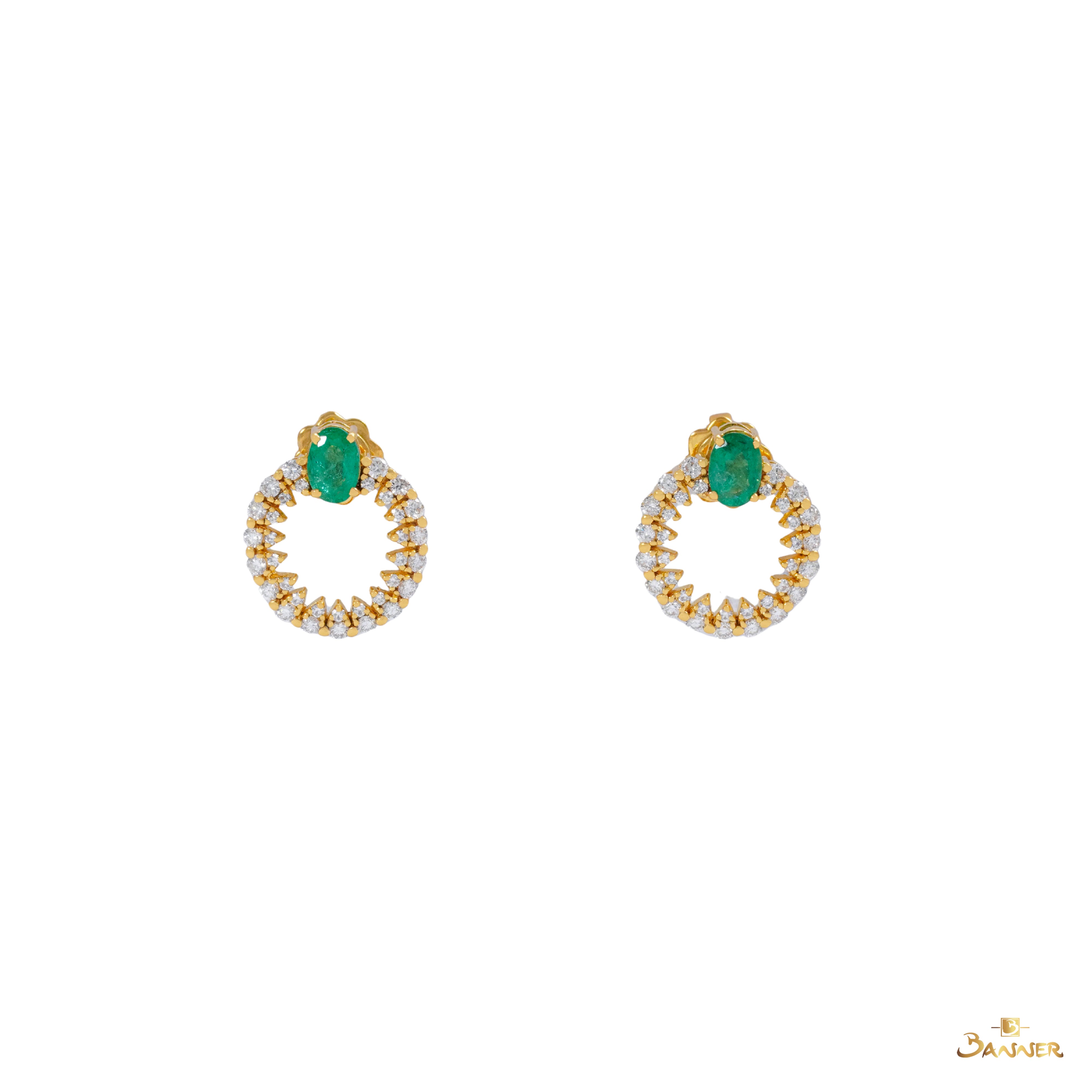 Emerald and Diamond Circle Earrings