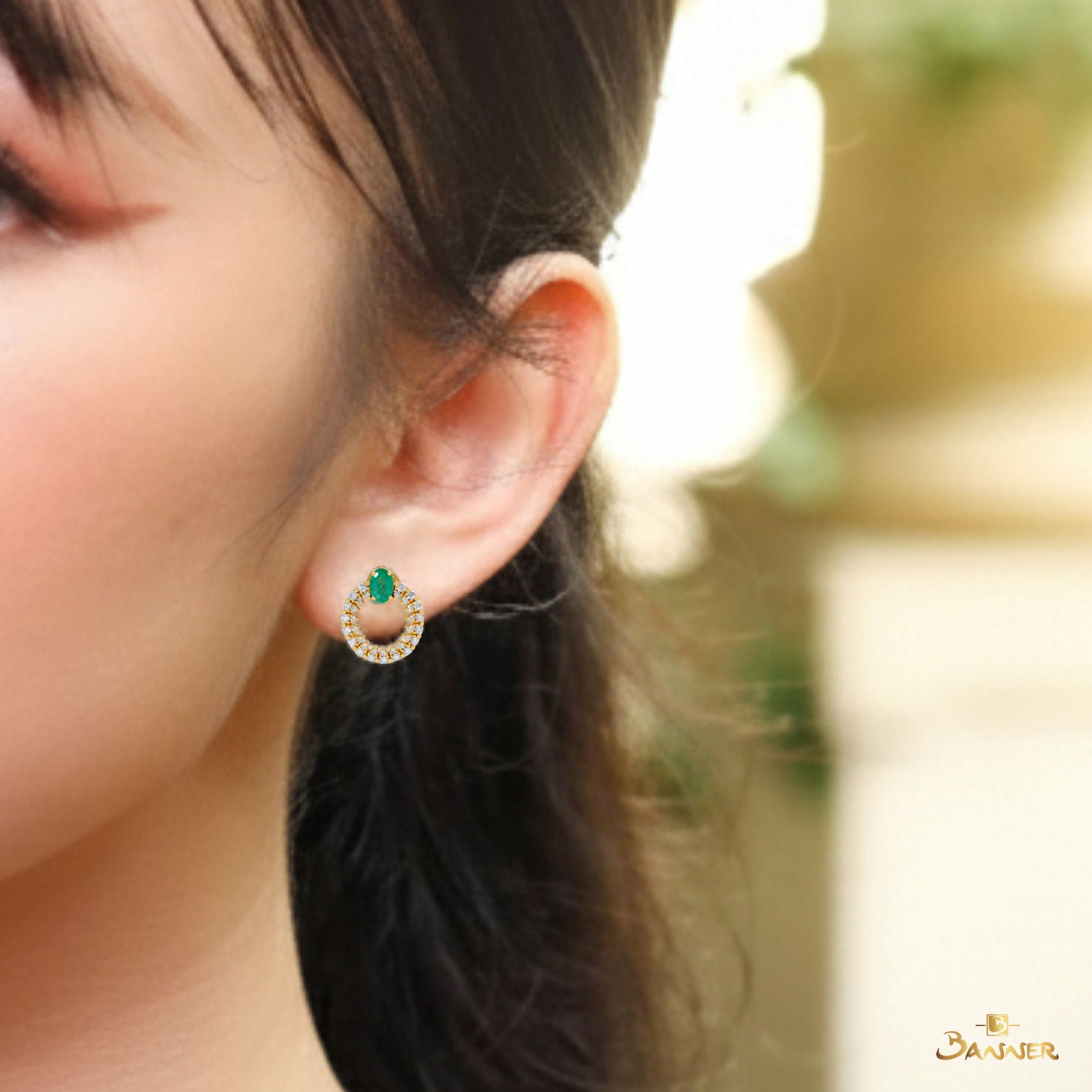 Emerald and Diamond Circle Earrings