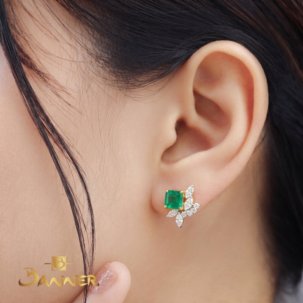 Emerald and Diamond Cluster Earrings