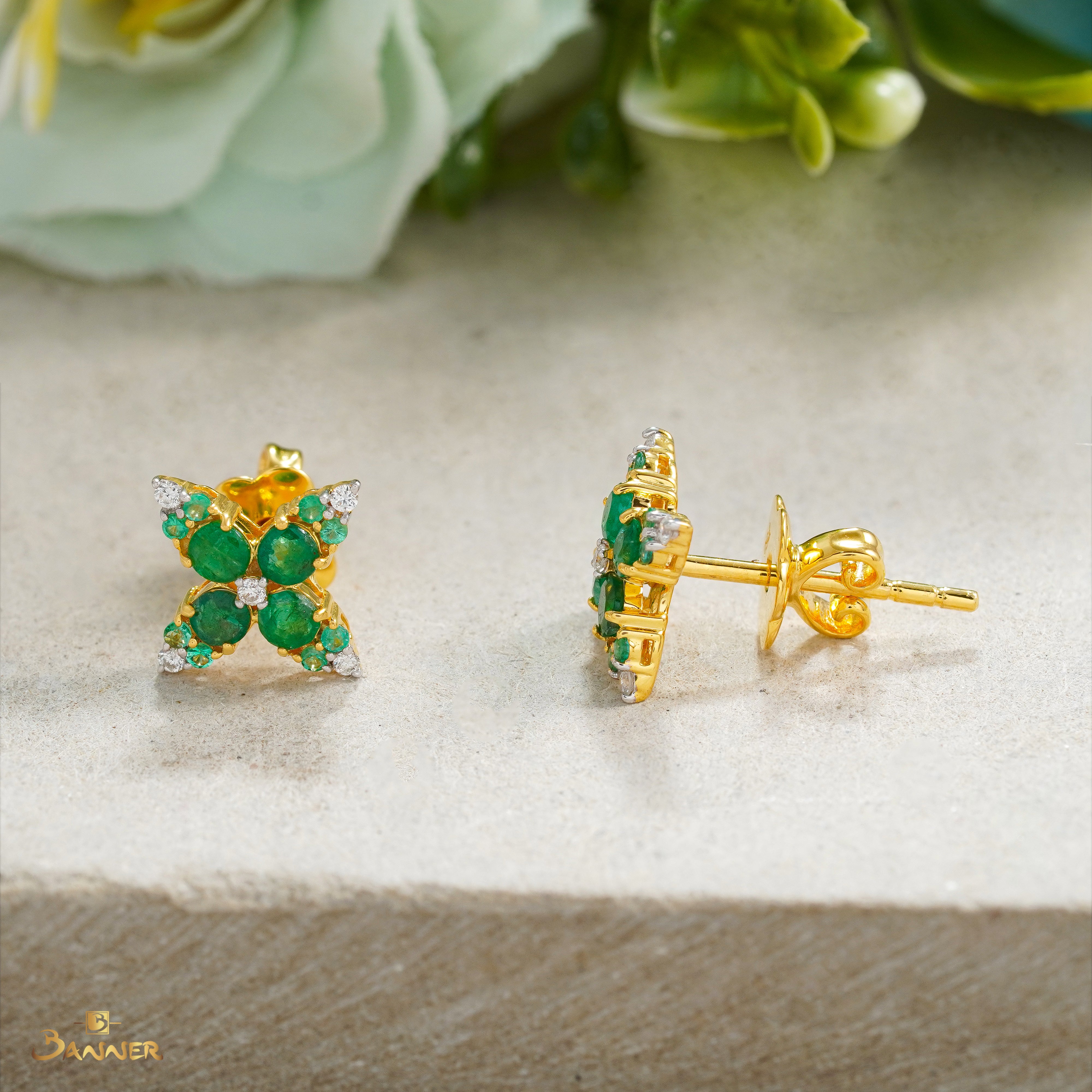 Emerald and Diamond Monarch Earrings