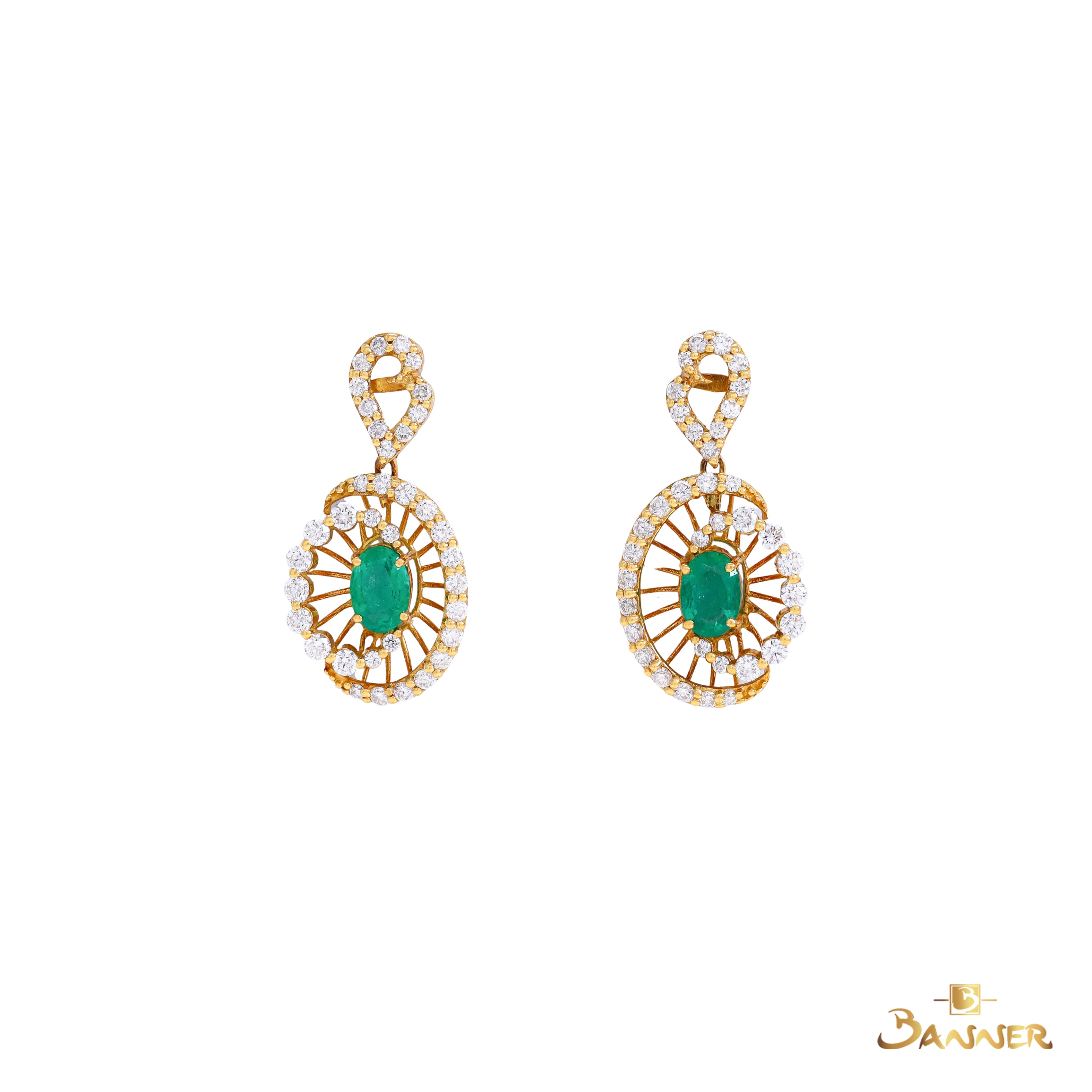 Emerald and Diamond Sunburst Earrings