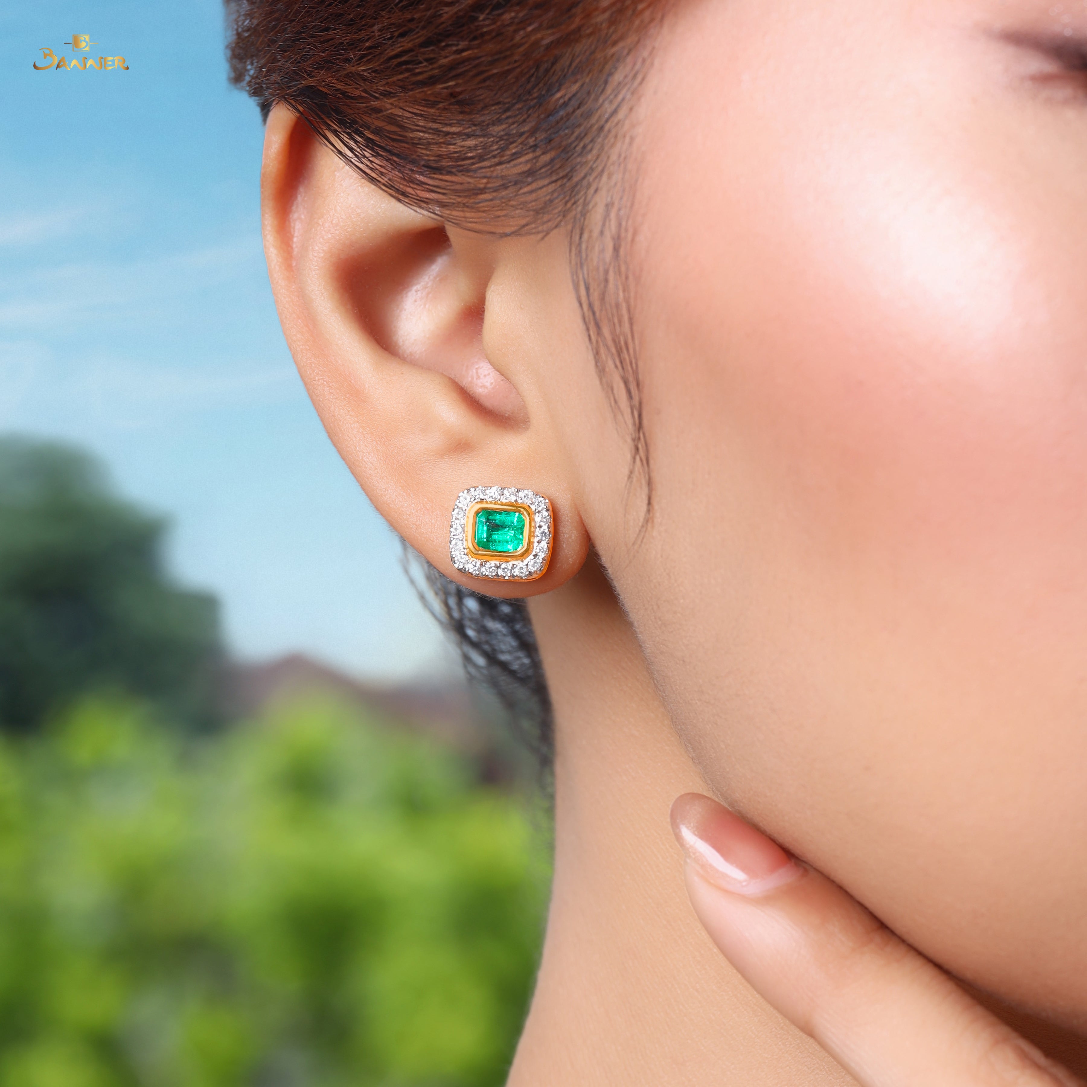 Columbia Emerald and Diamond Halo Earrings