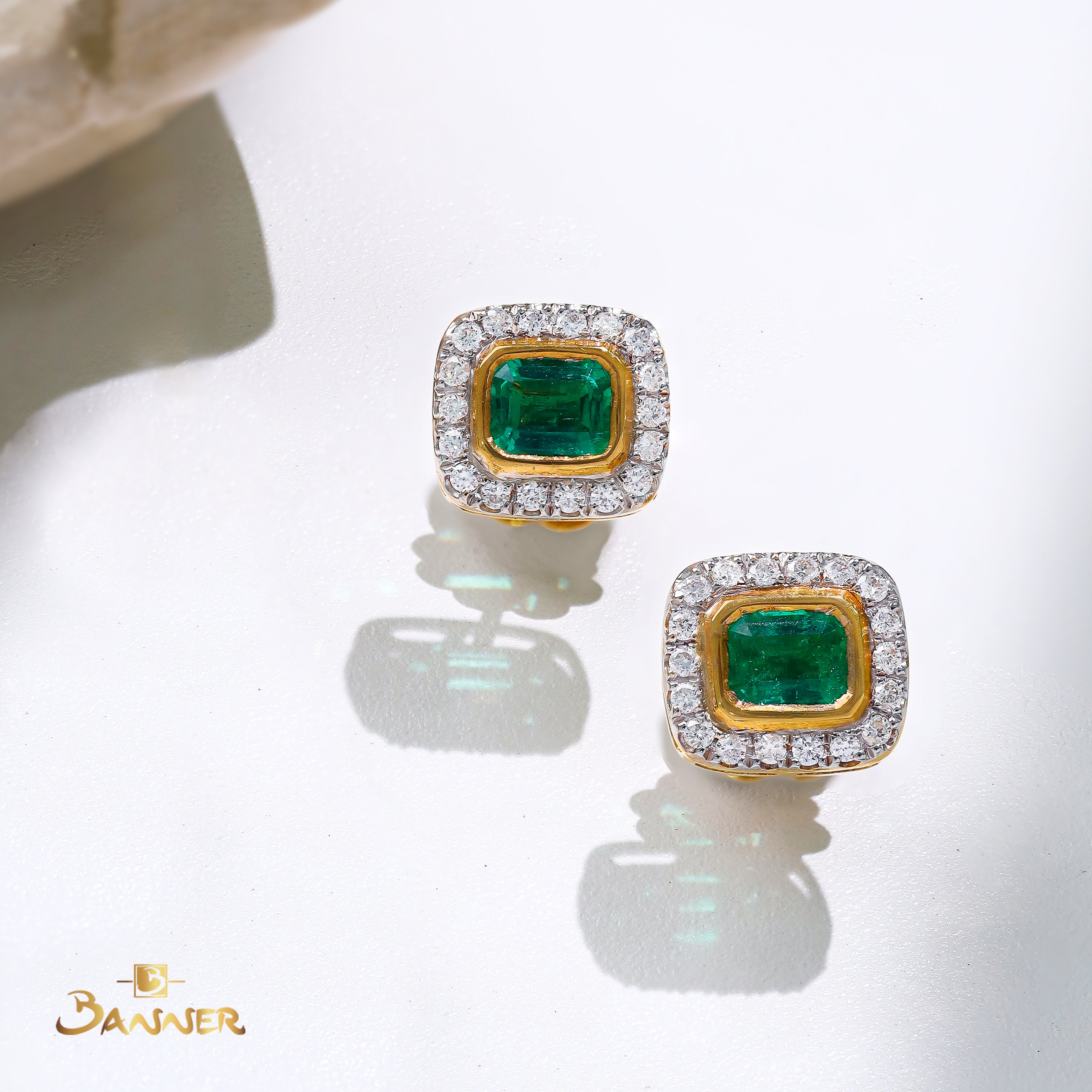 Columbia Emerald and Diamond Halo Earrings