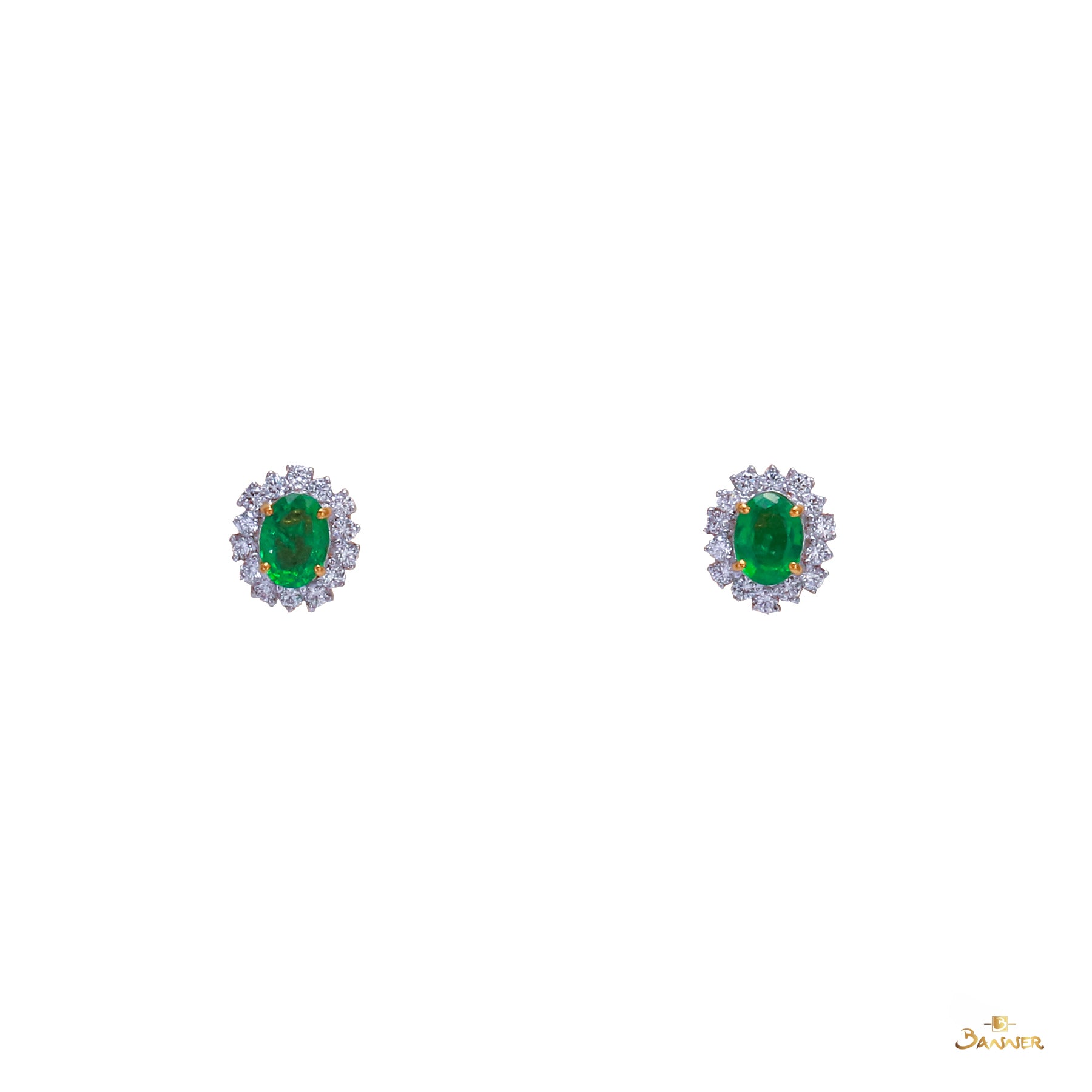 Zambian Emerald and Diamond Halo Earrings