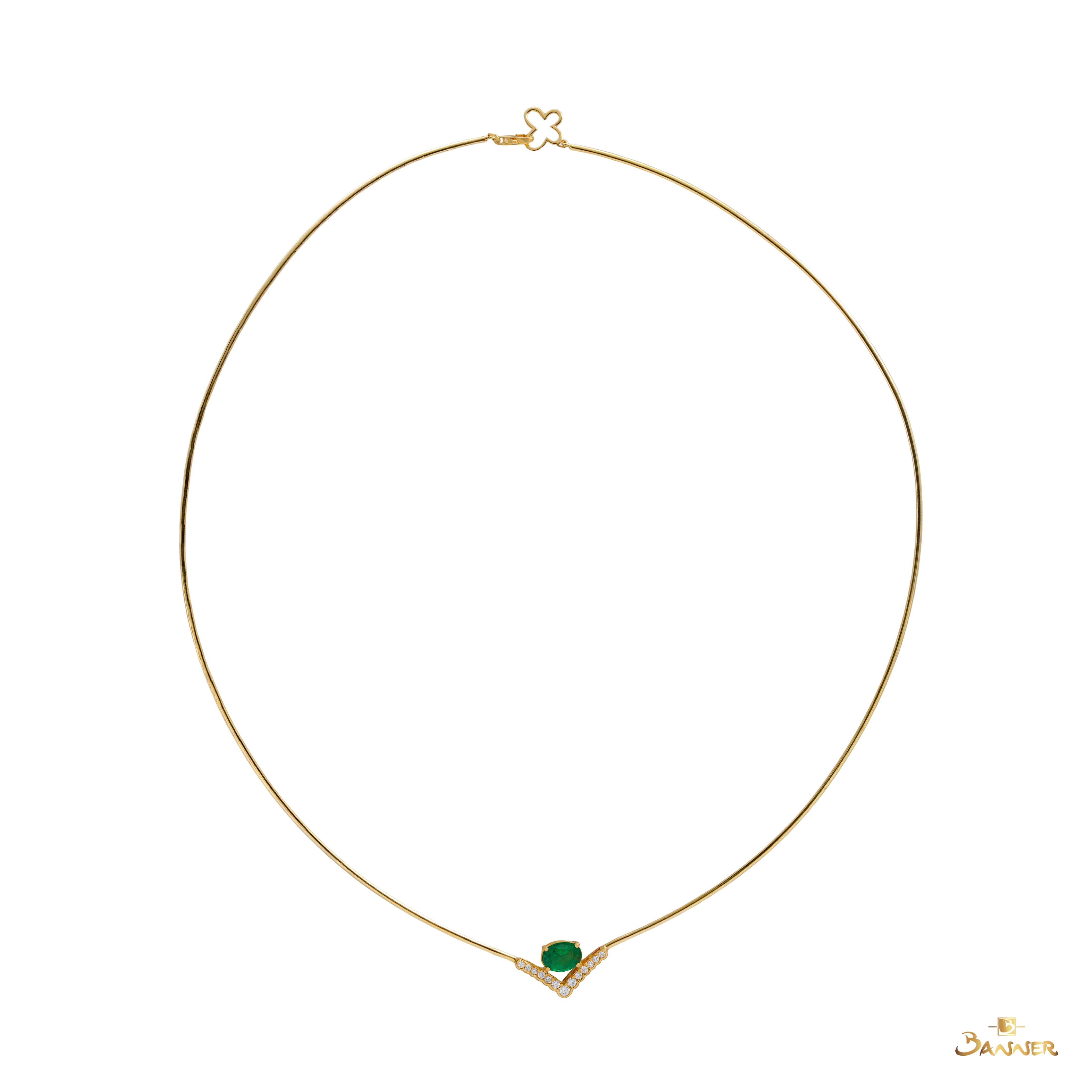 Emerald and Diamond V-shaped Bangle Necklace