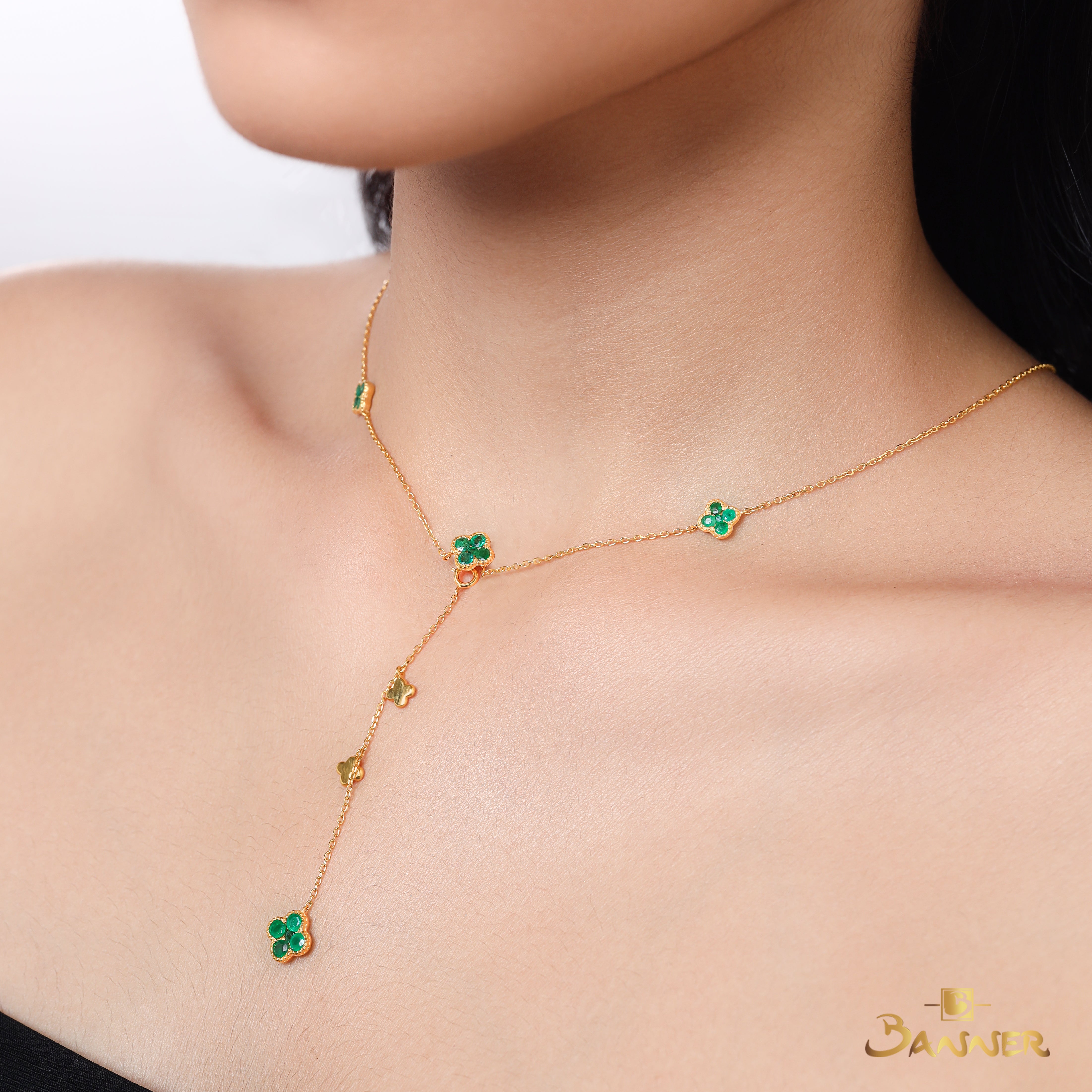 Emerald Clover Dangle Necklace