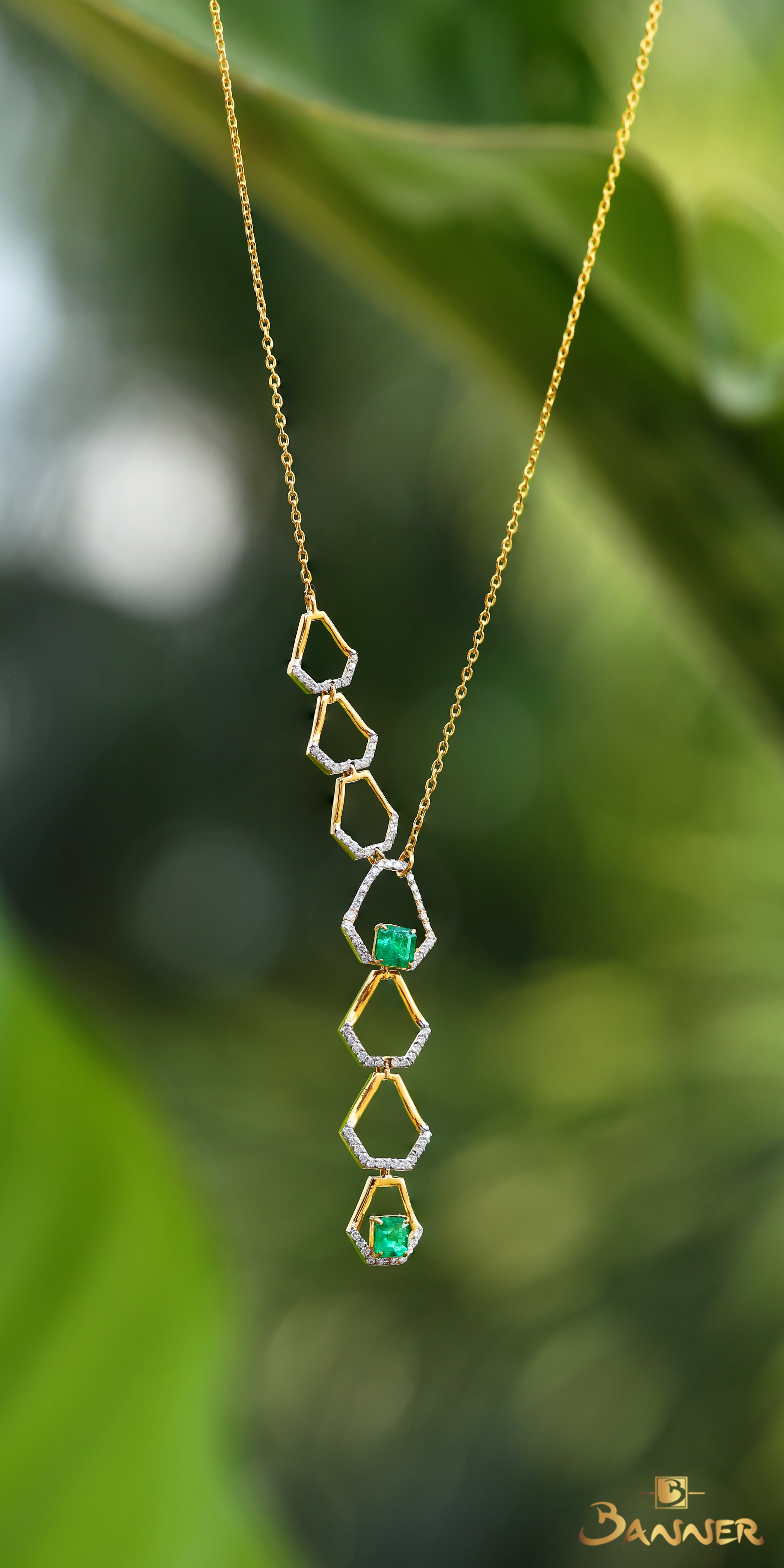 Emerald and Diamond Vertex Dangle Necklace