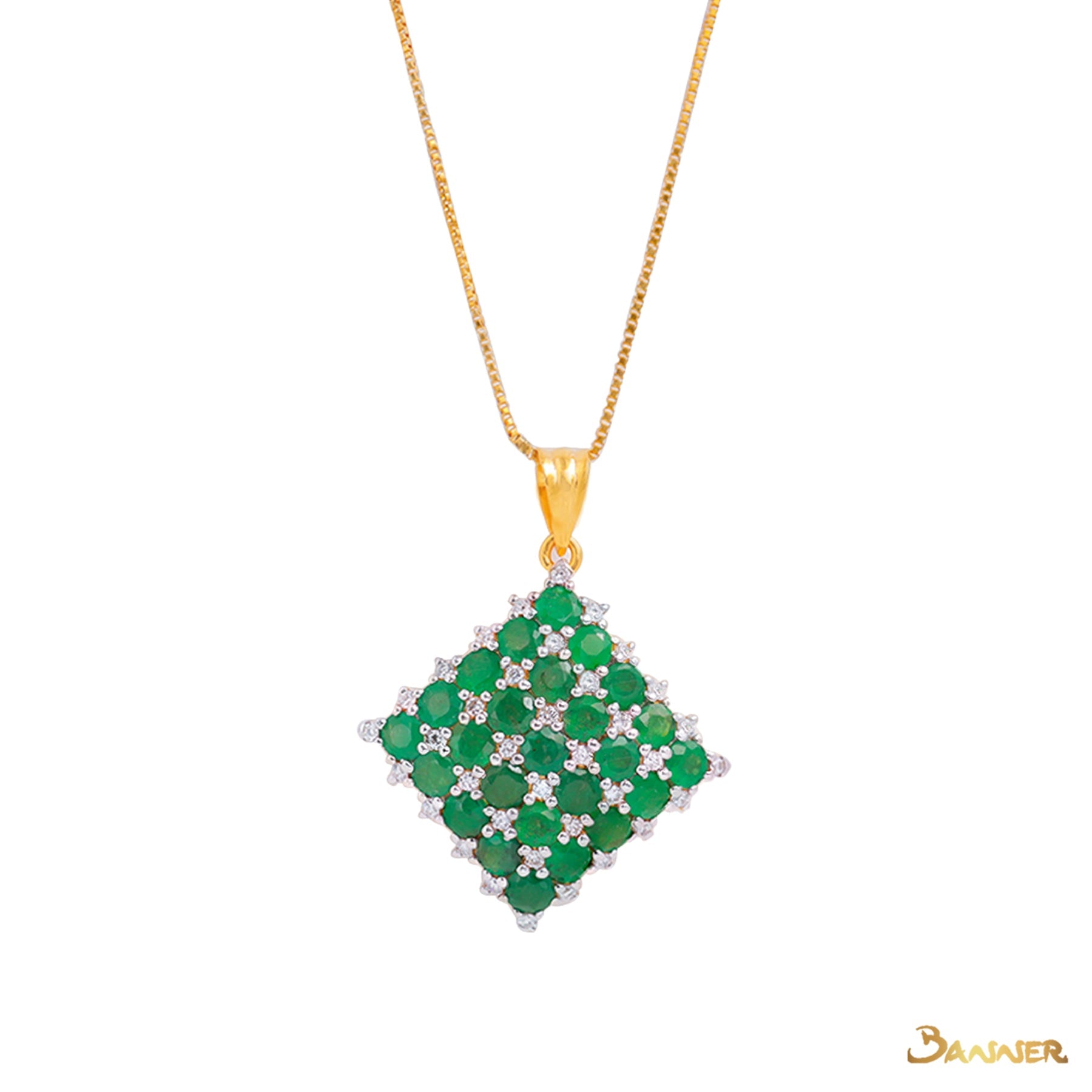 Emerald and Diamond Checkered Pendant
