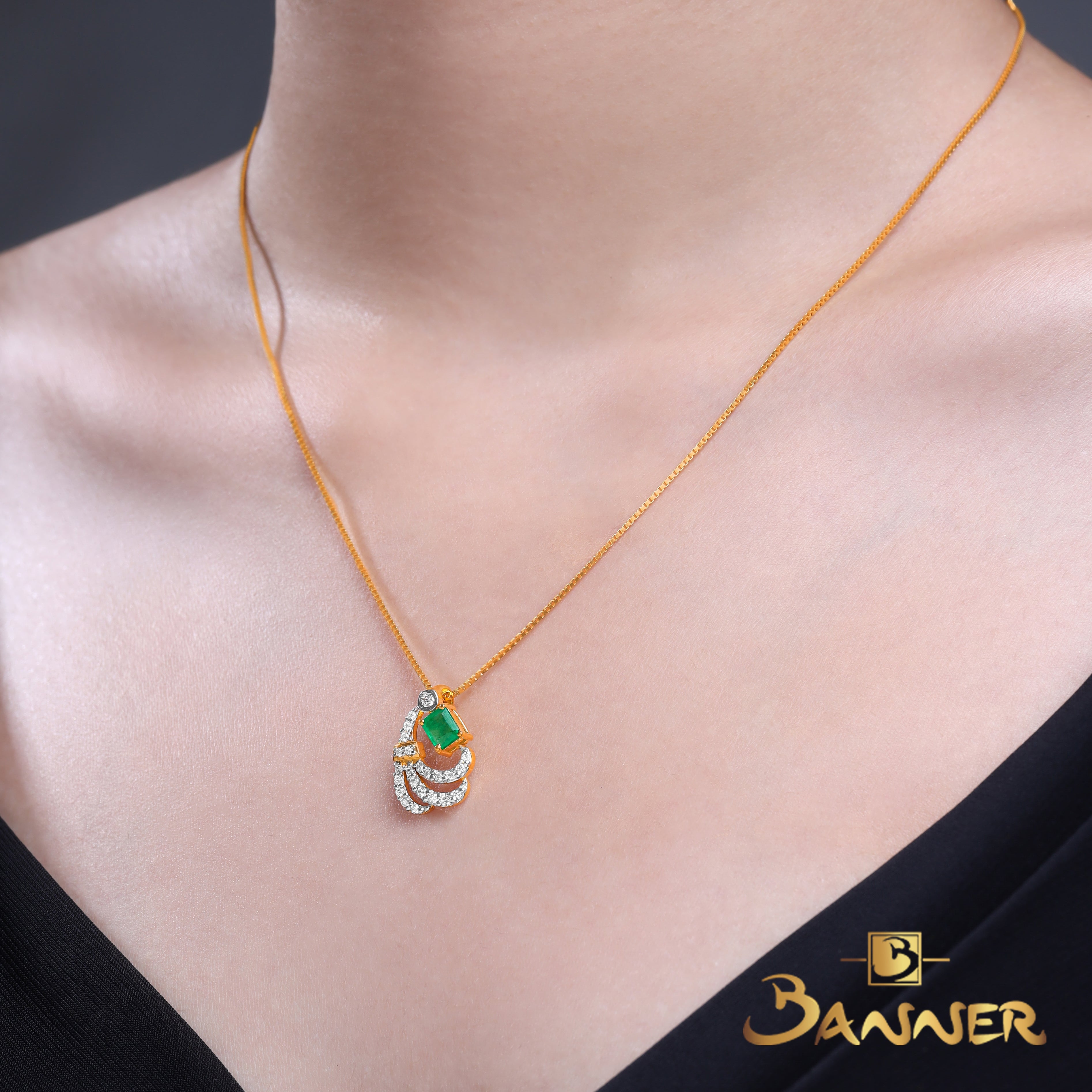 Emerald and Diamond Peacock Pendant