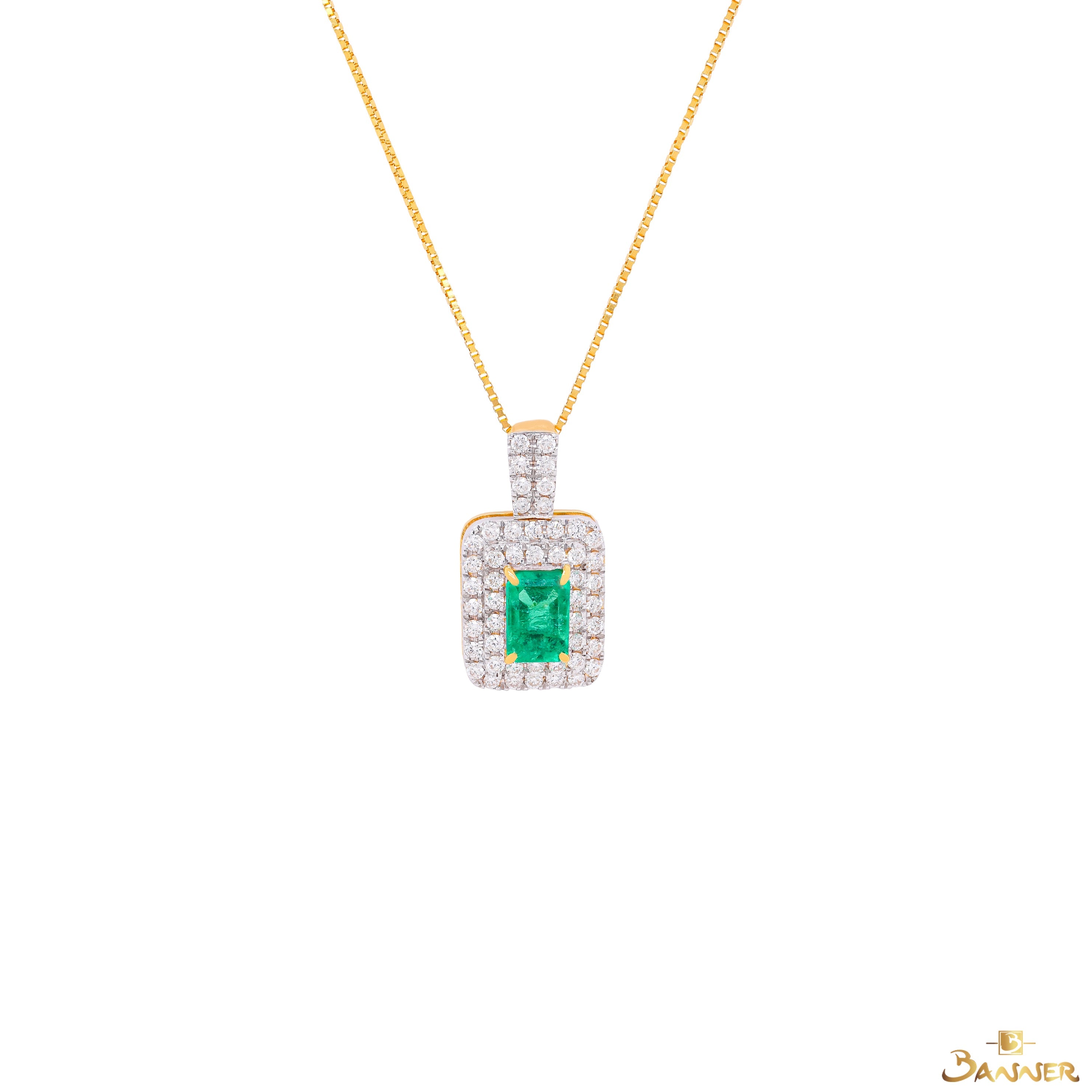 Columbian Emerald and Diamond Double Halo Pendant