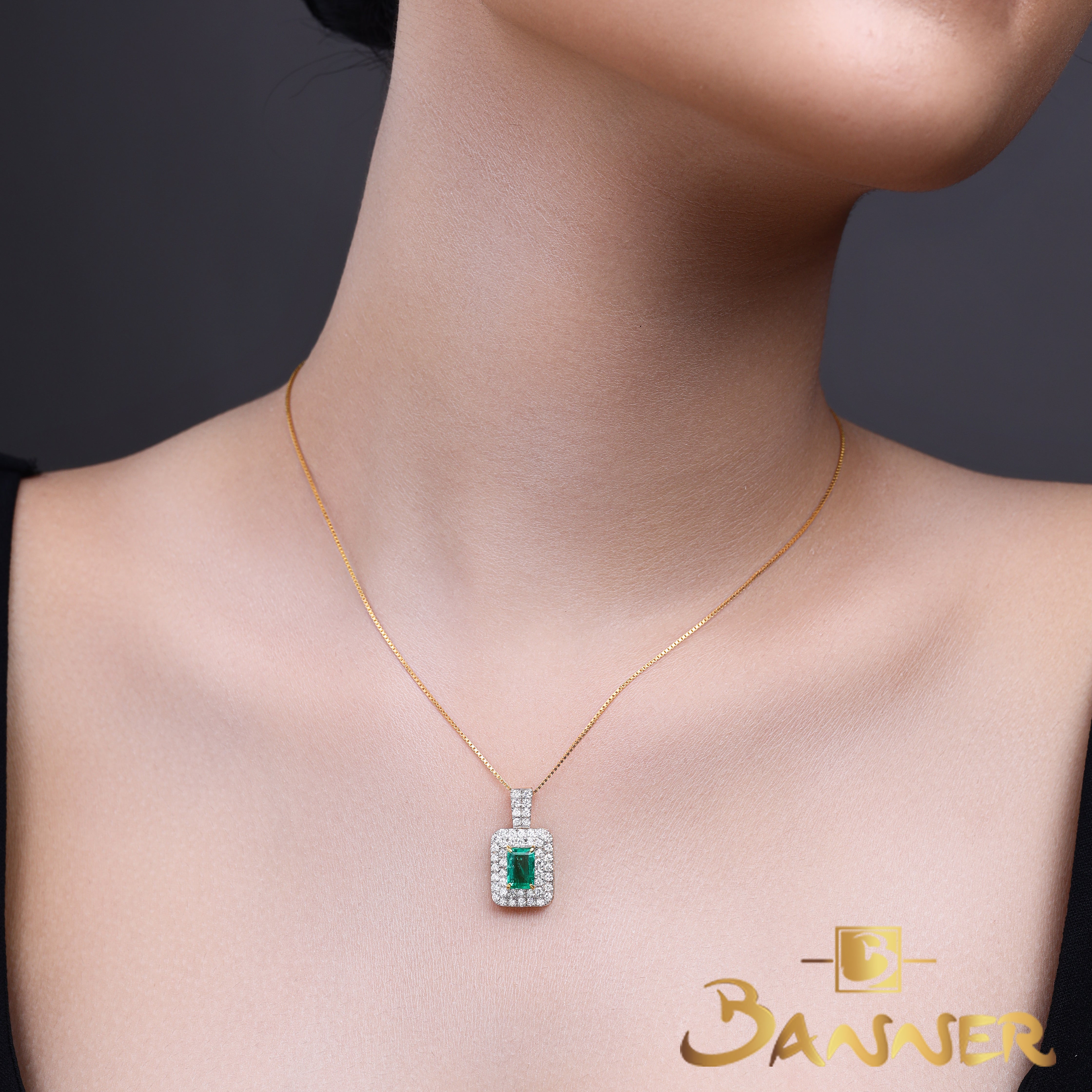 Columbian Emerald and Diamond Double Halo Pendant