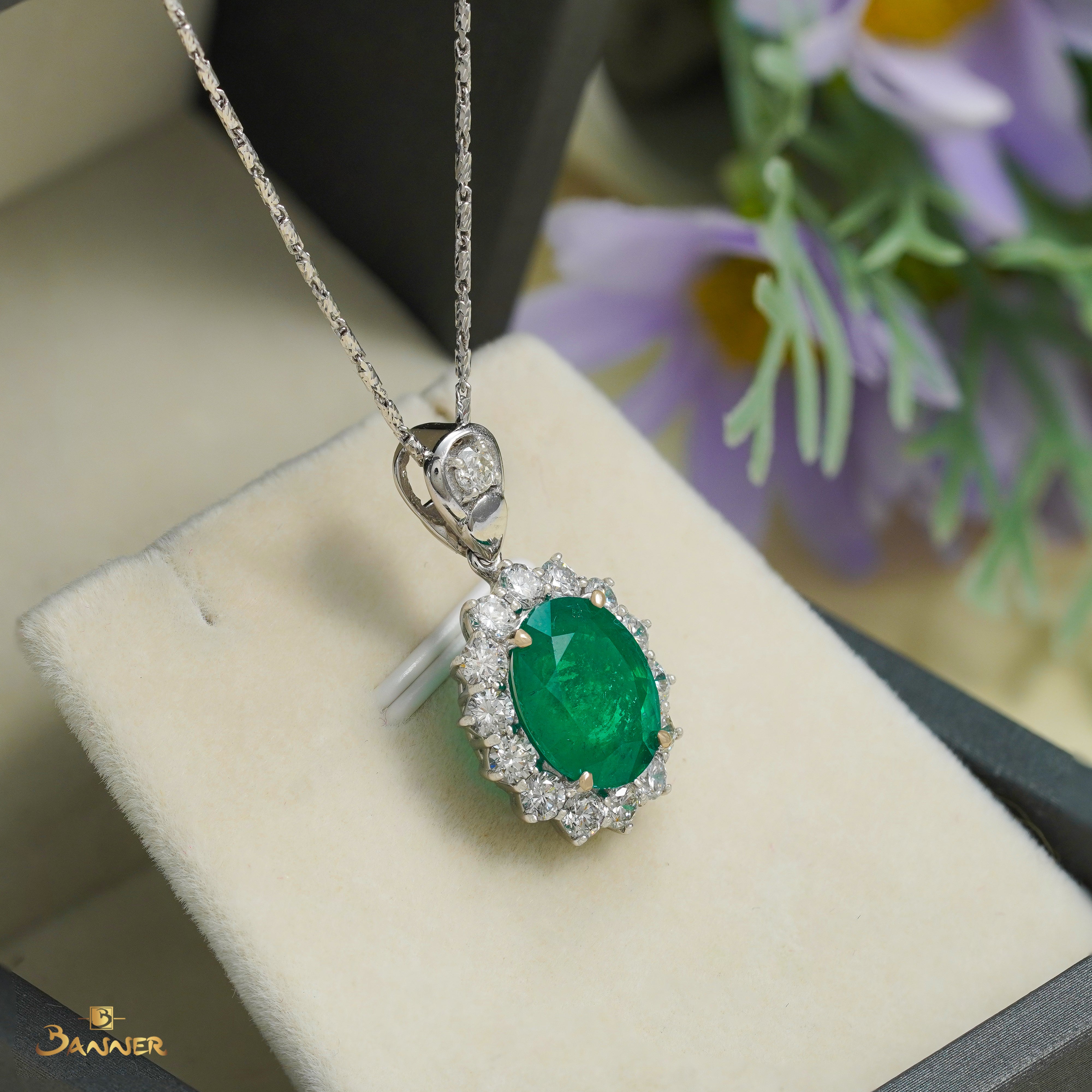 Columbia Emerald and Diamond Sunflower Pendant