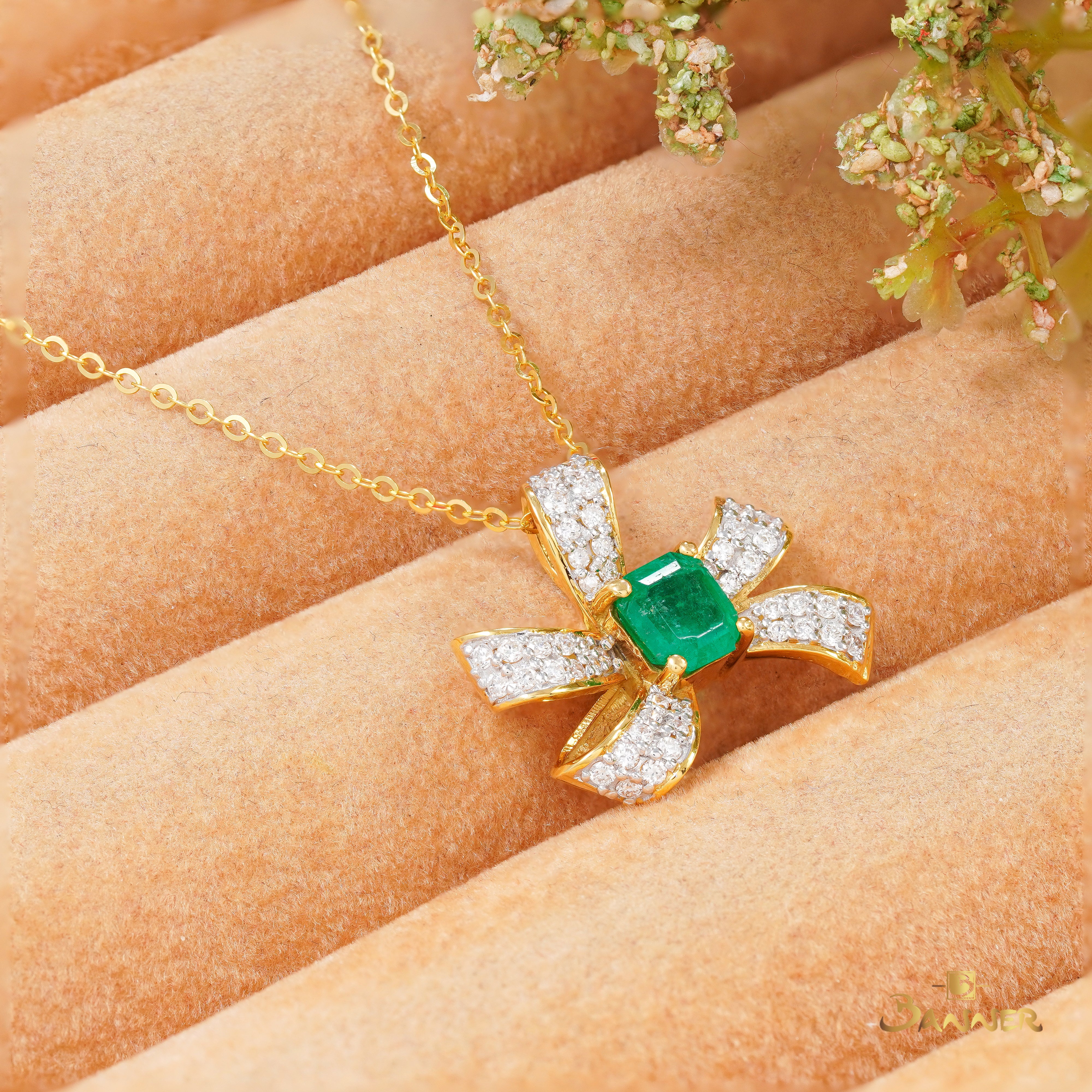 Columbia Emerald and Diamond Bow Pendant