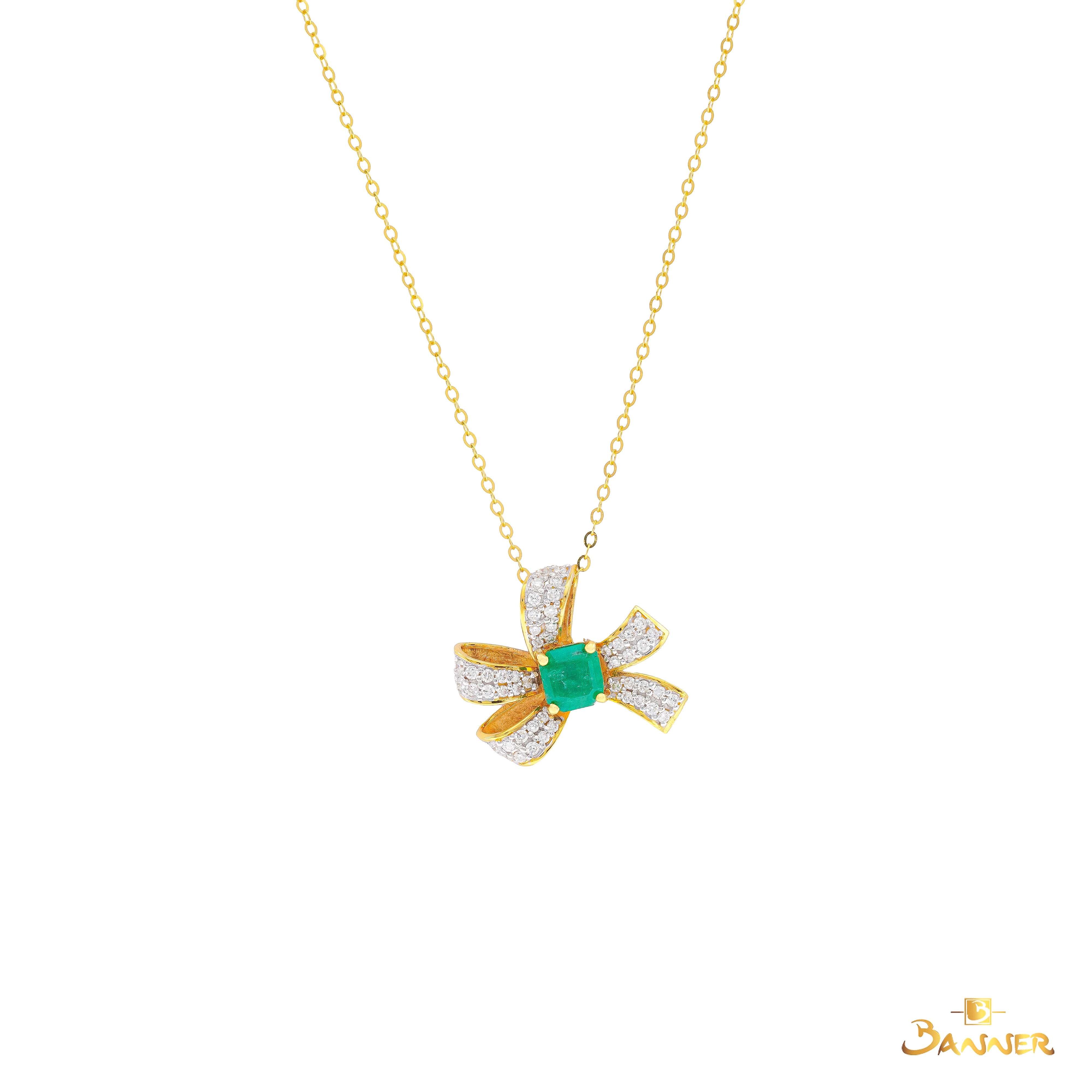 Columbia Emerald and Diamond Bow Pendant