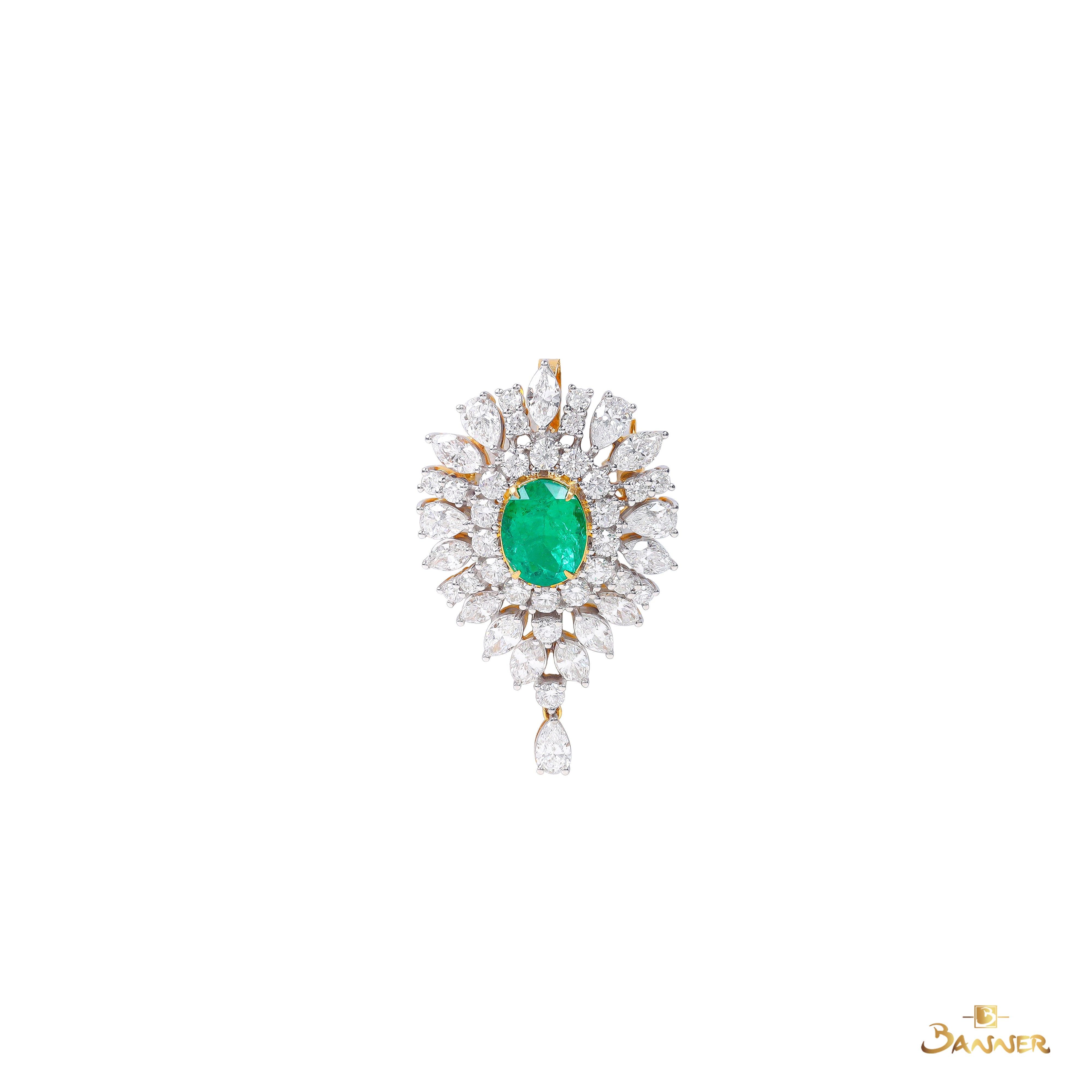 Columbian Emerald Oval and Diamond Pendant