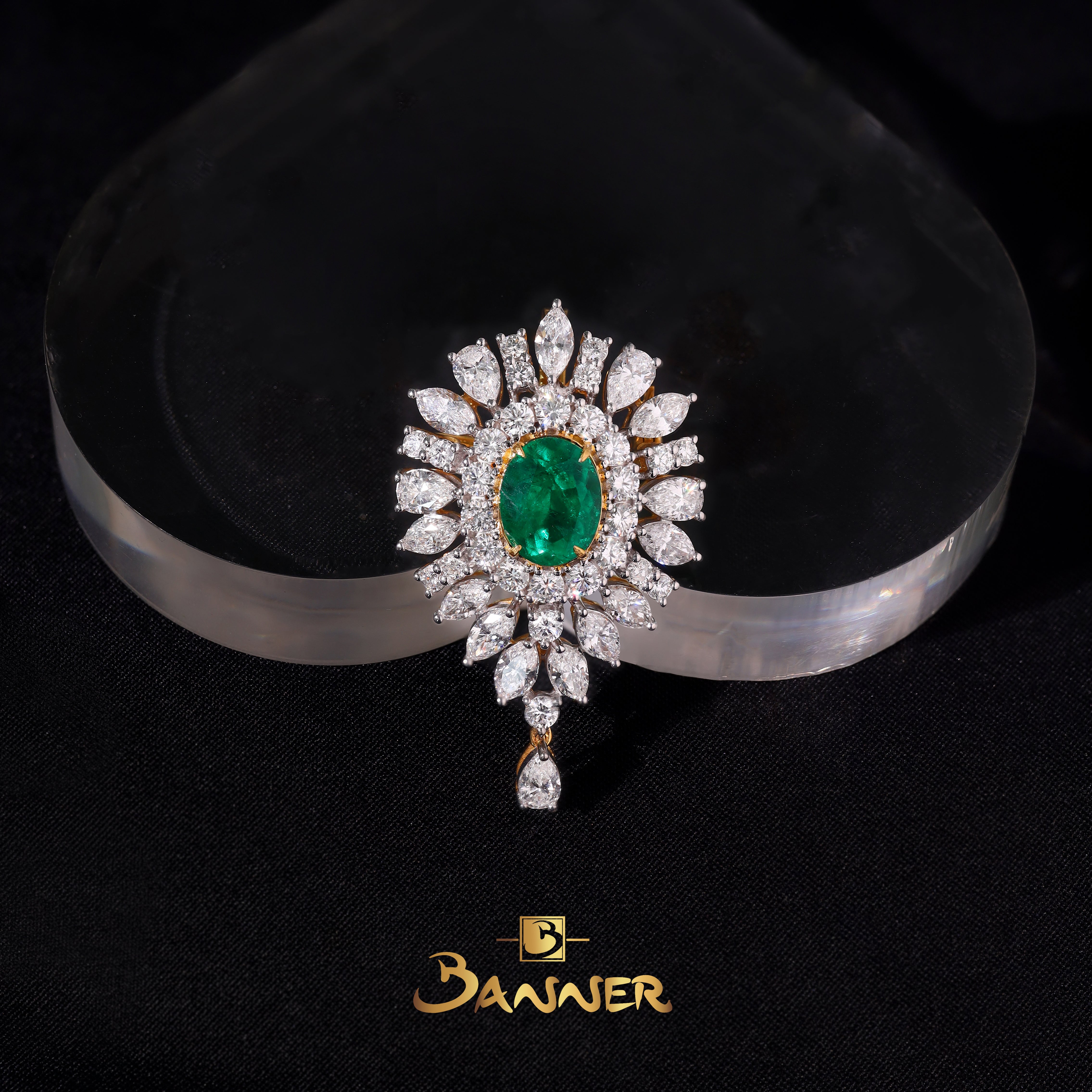 Columbian Emerald Oval and Diamond Pendant