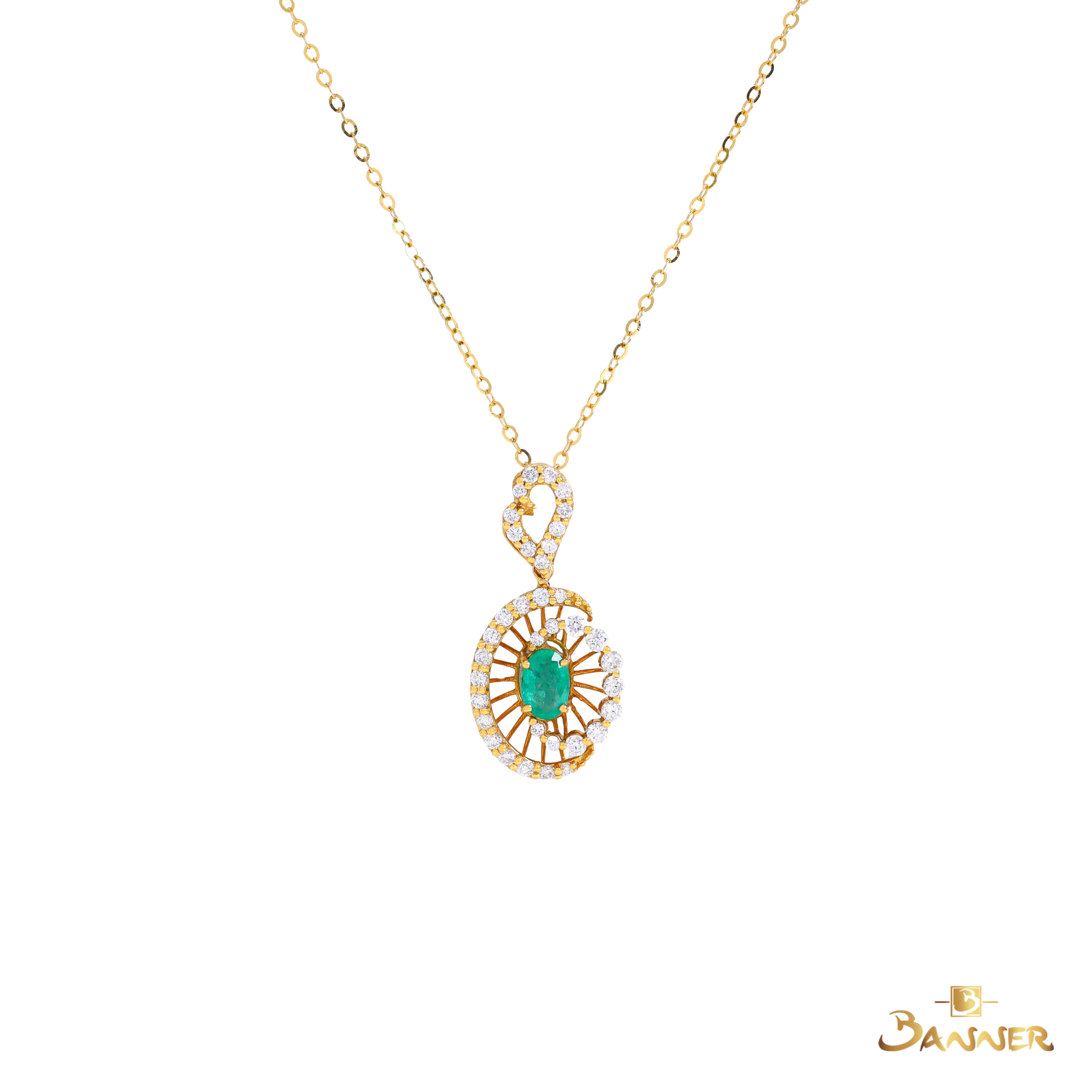 Emerald and Diamond Sunburst Pendant