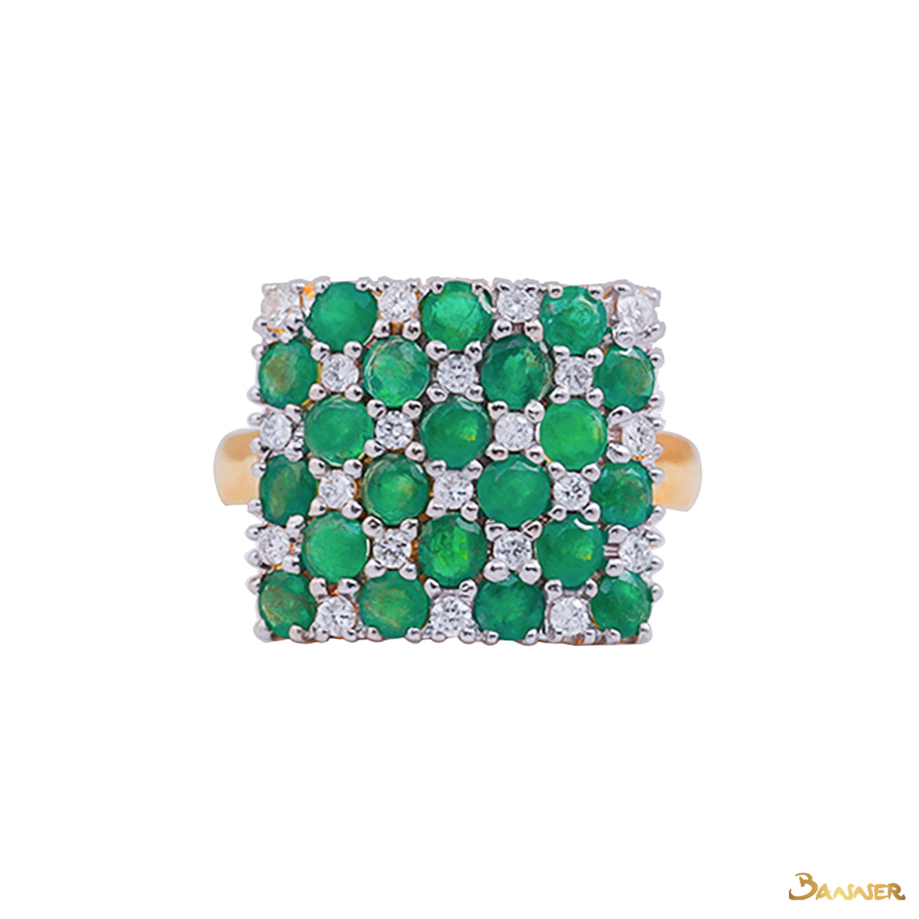Emerald and Diamond Checkered Ring