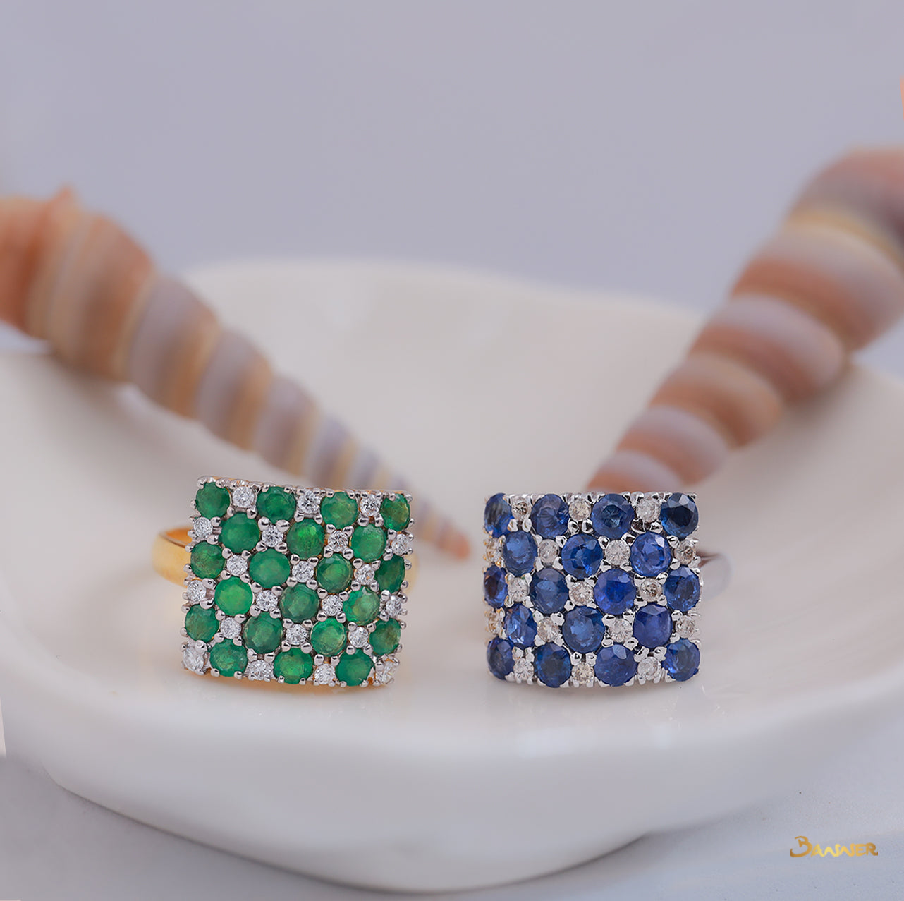 Emerald and Diamond Checkered Ring