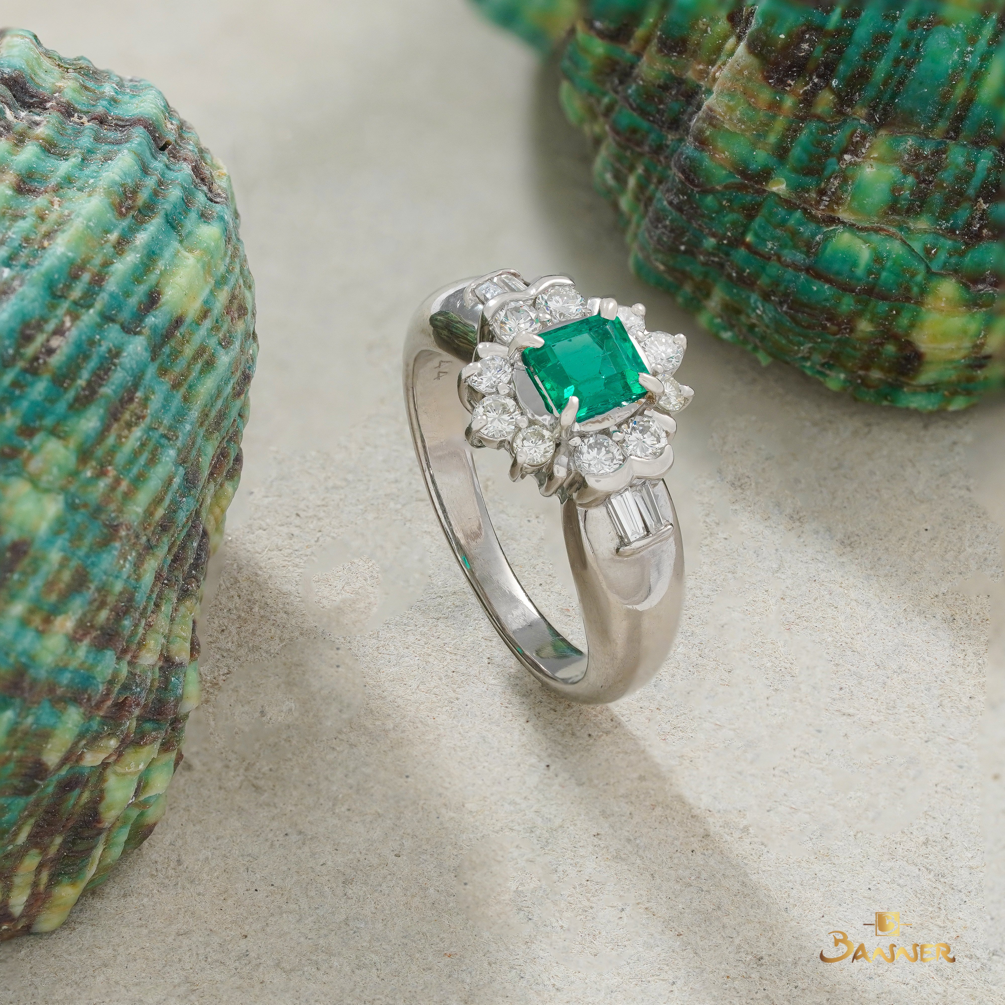 Columbia Emerald and Baguette Diamond Vintage Ring