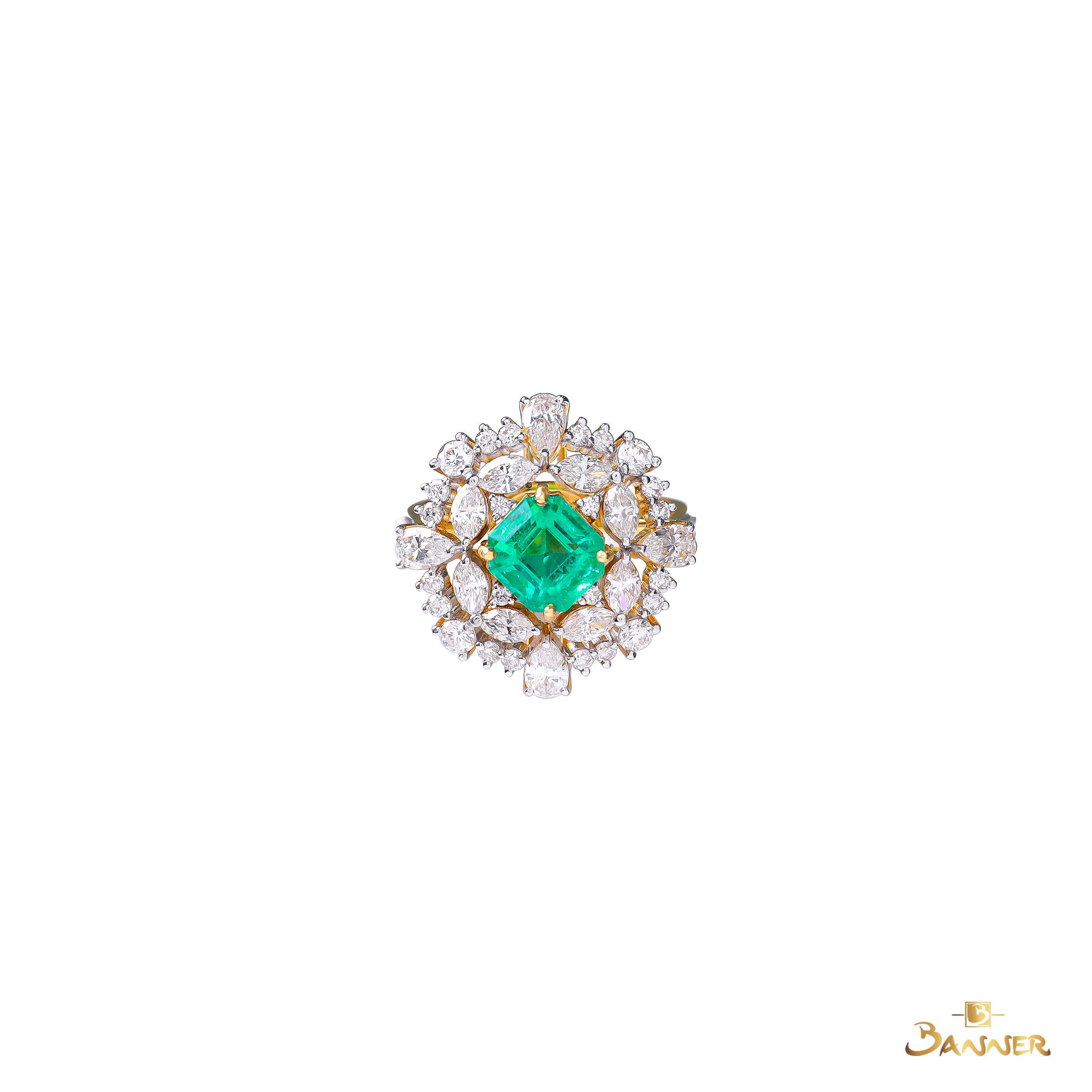 Columbian Emerald and Diamond Floral Ring