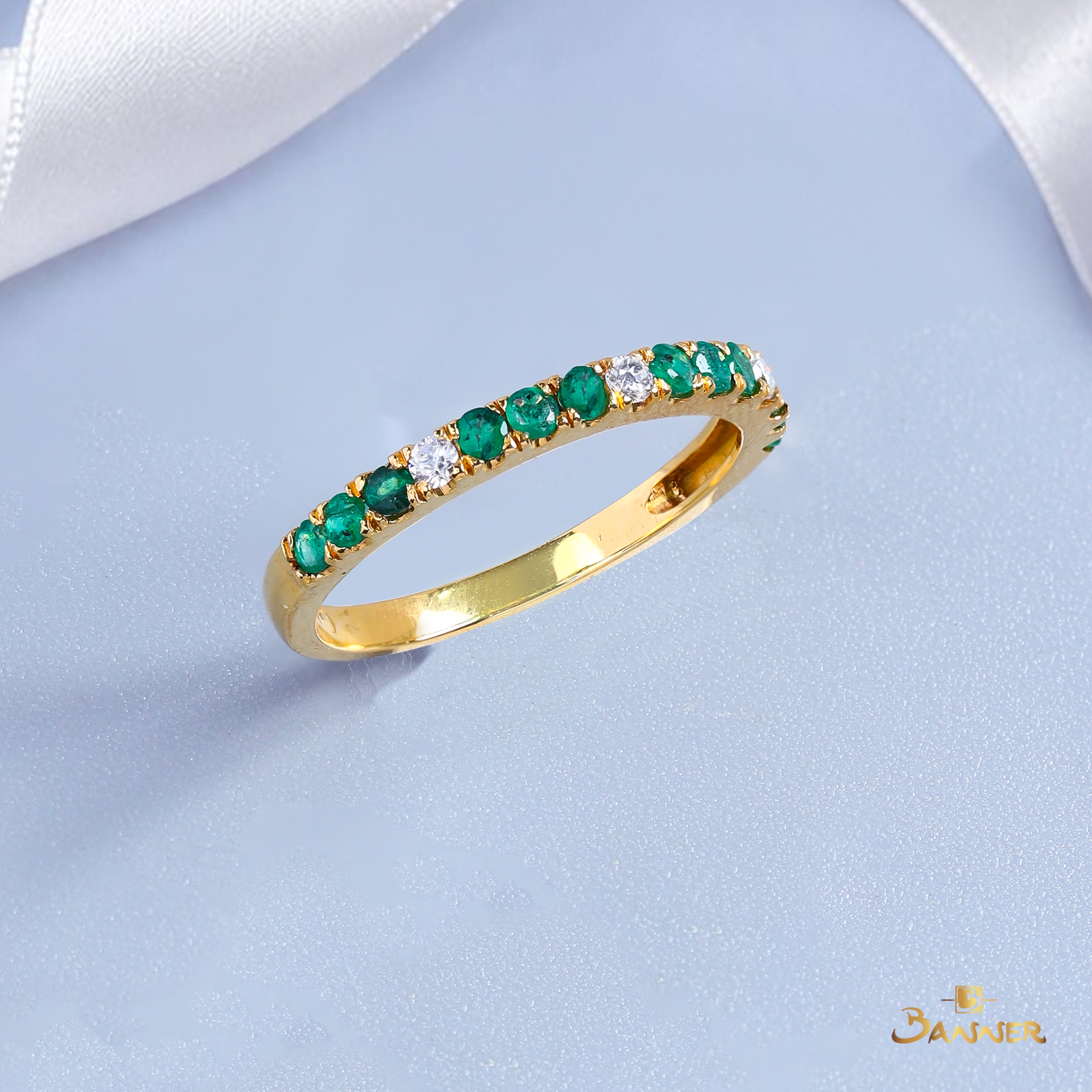 Emerald and Diamond Alternate Ring