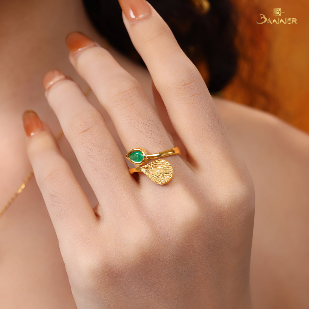 Emerald Rain Drop Cleo Ring
