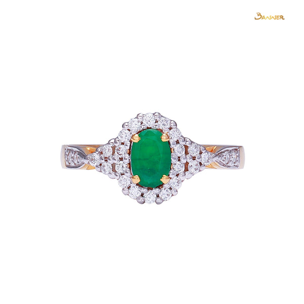 Emerald and Diamond Twisted Halo Ring