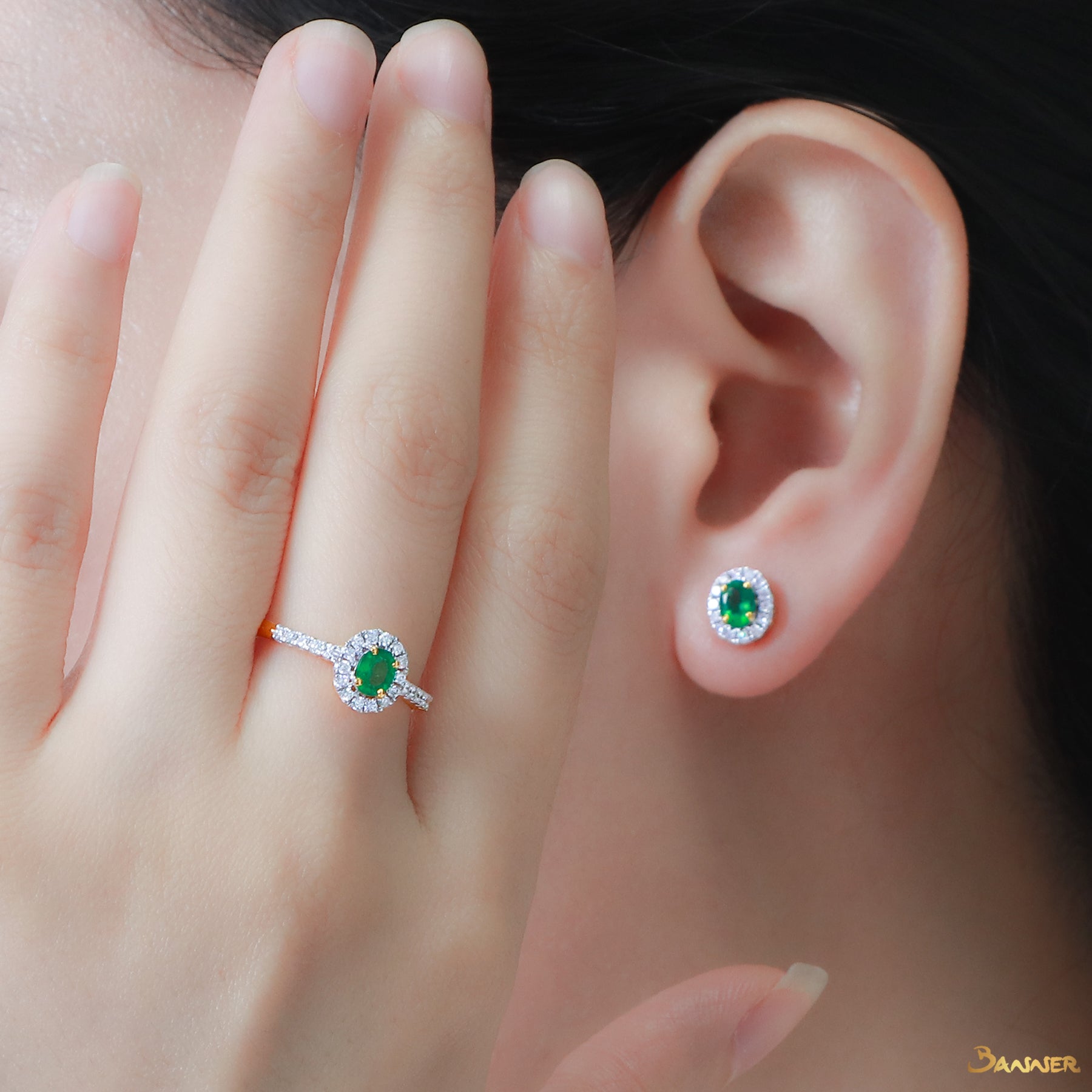 Zambian Emerald and Diamond Halo Ring