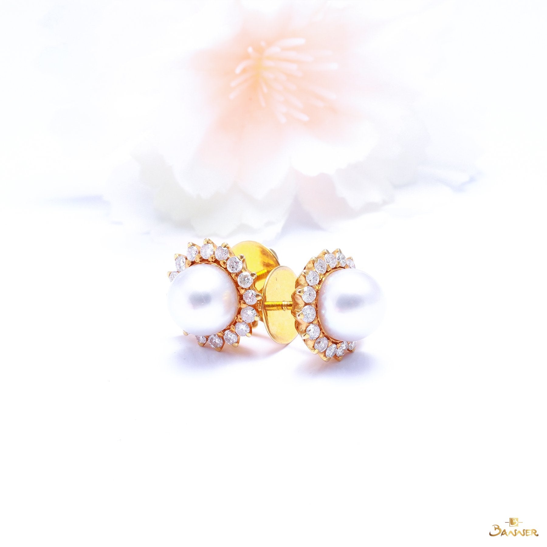 Pearl and Diamond Sunflower Earrings