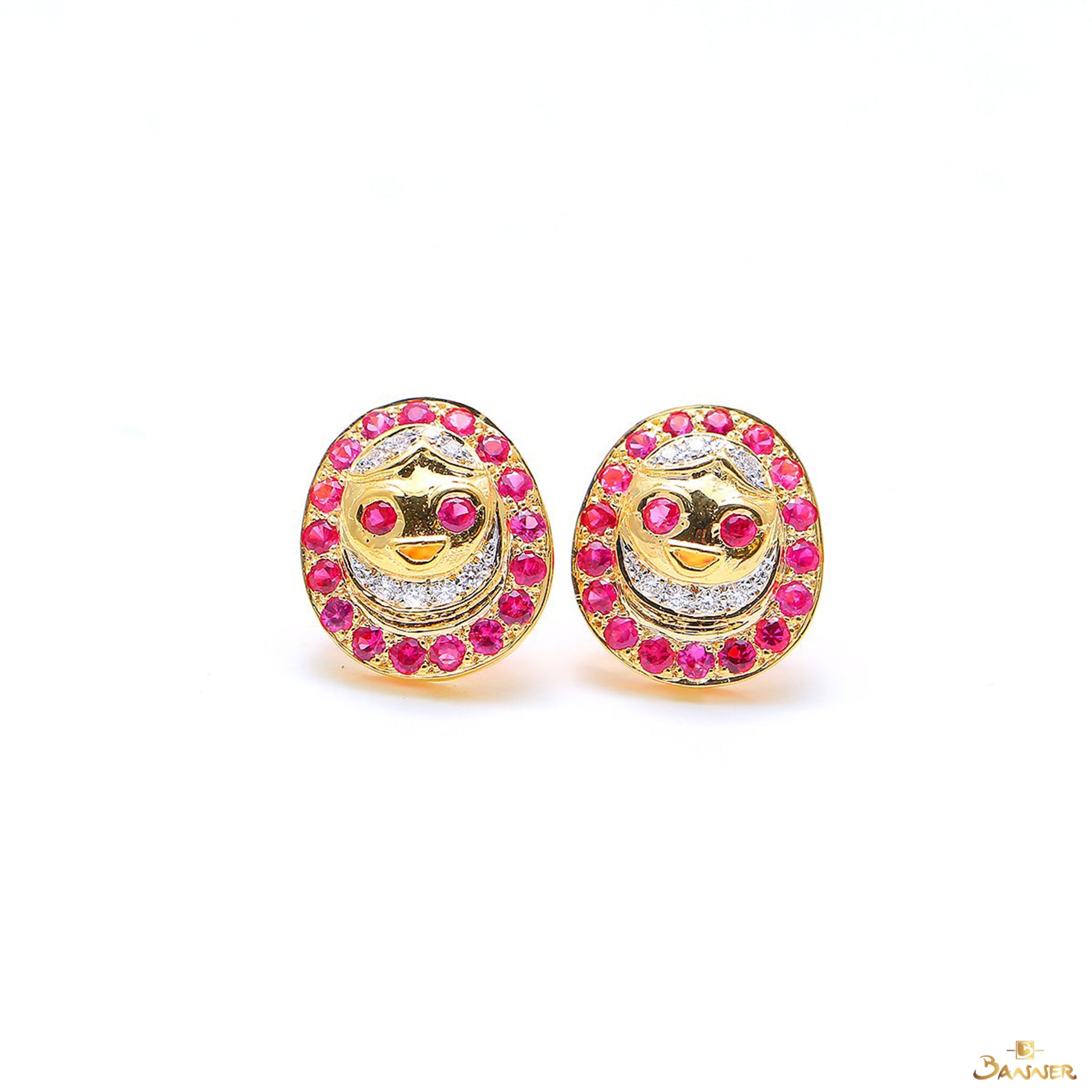 Ruby and Diamond Pyit-Taing-Daung Stud Earrings