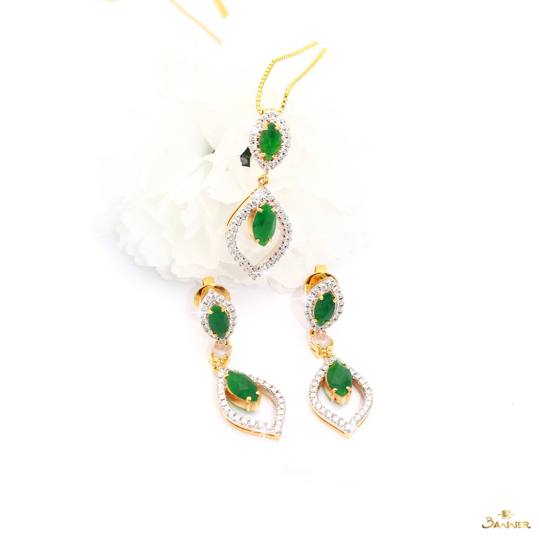 Jade and Diamond Rain-drop Earrings