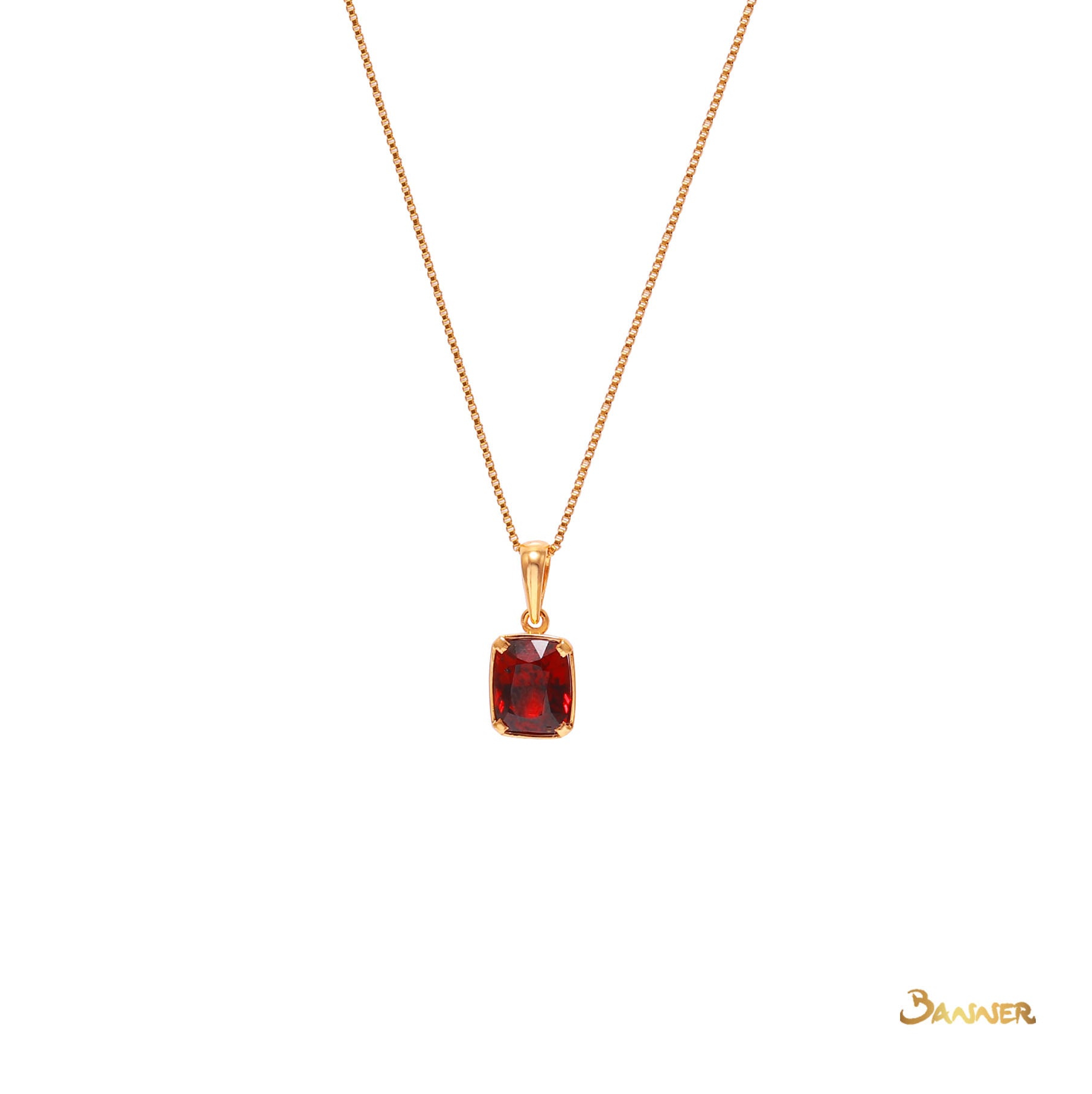 Cushion-cut Garnet Solitaire Pendant