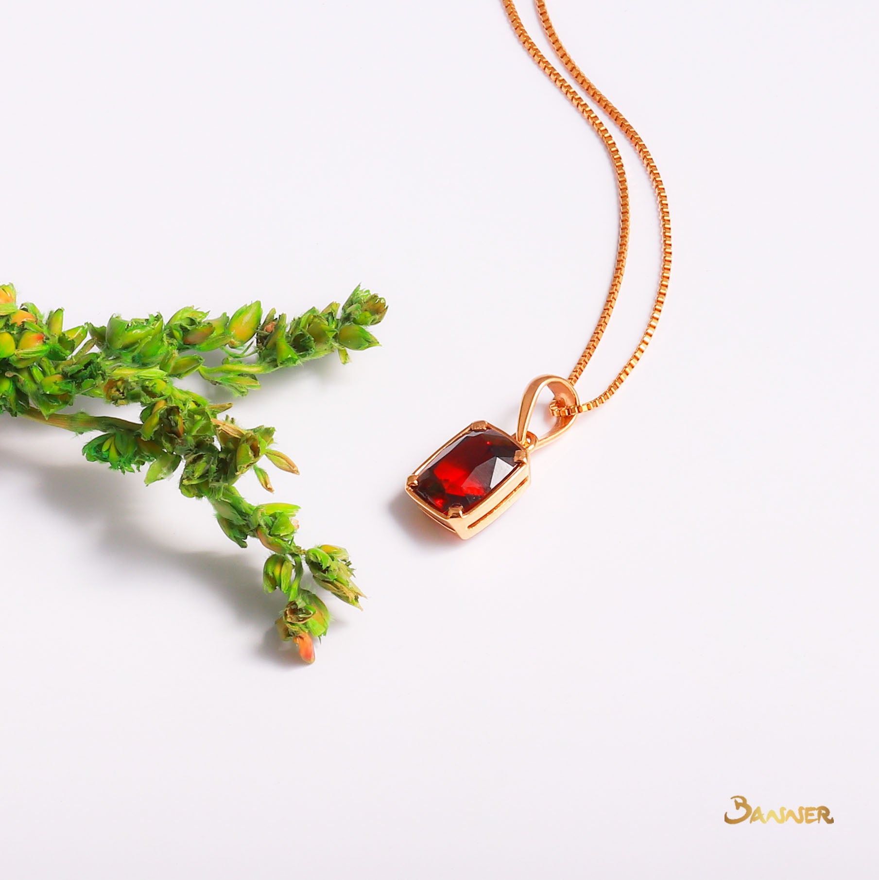 Cushion-cut Garnet Solitaire Pendant