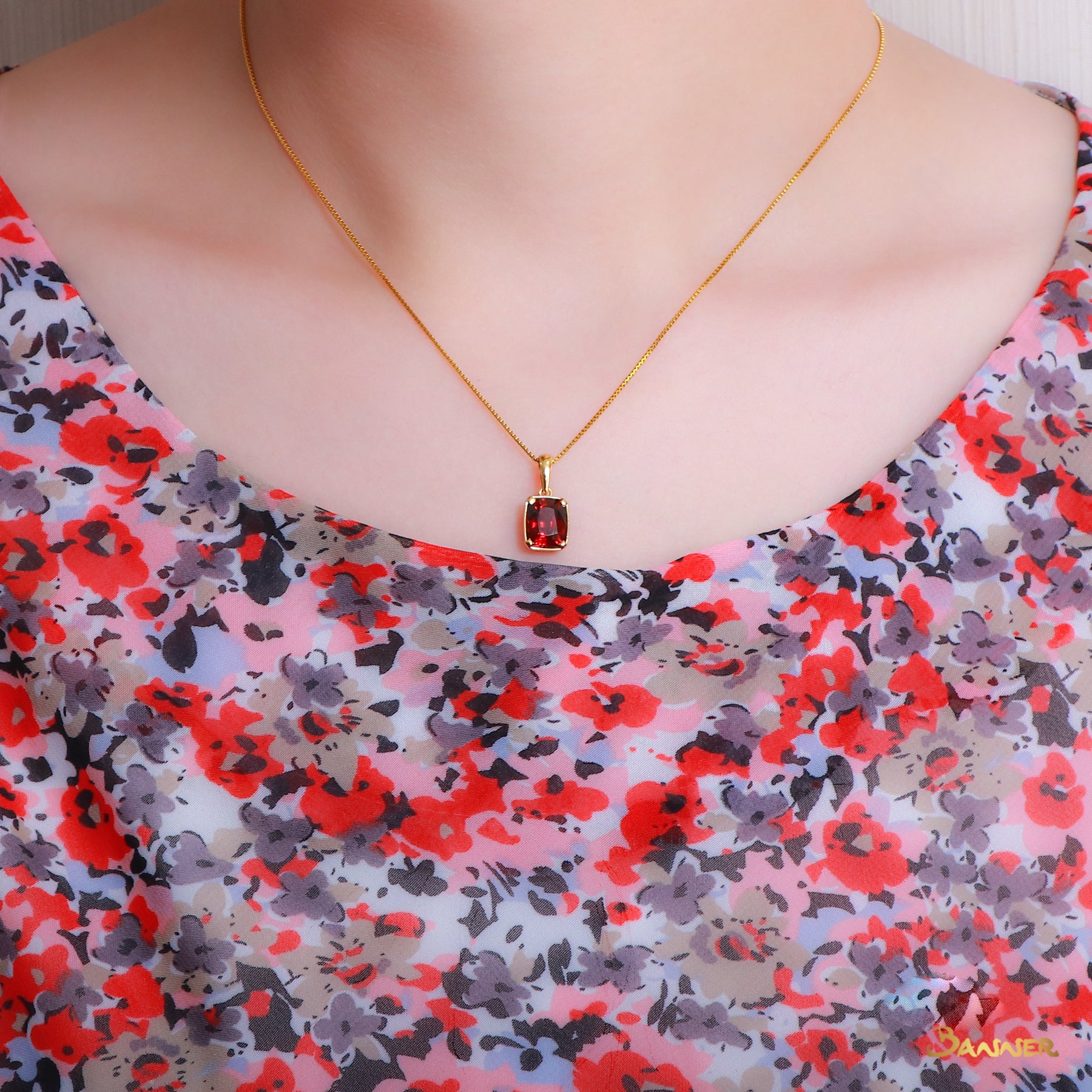Cushion-cut Garnet Solitaire Pendant