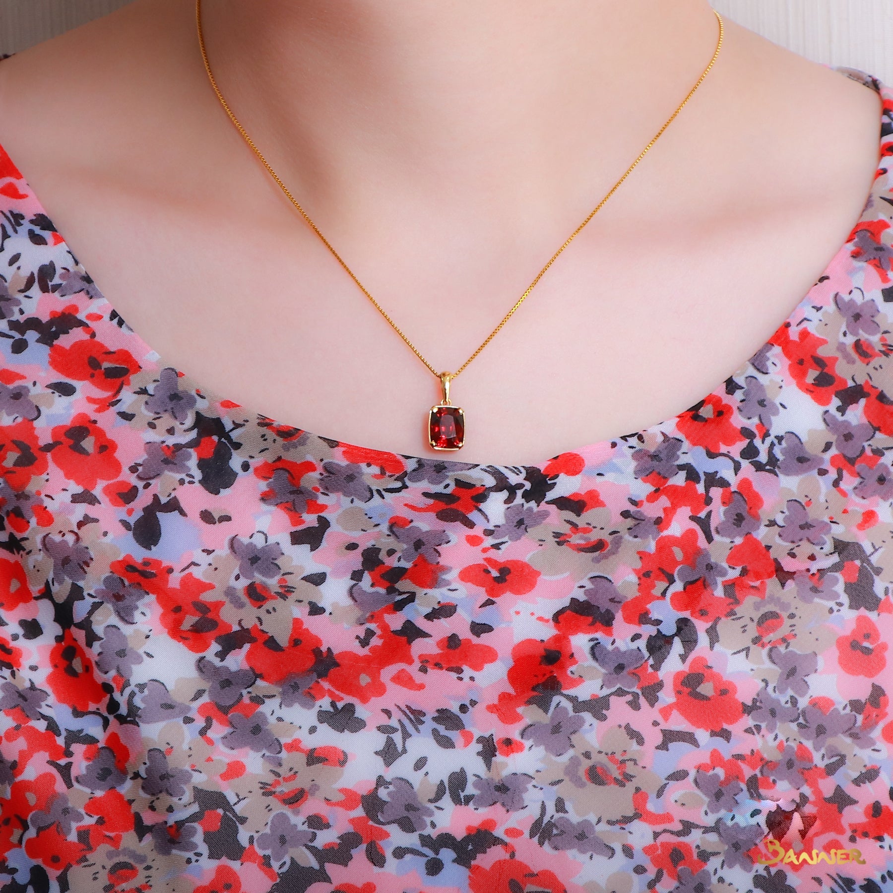 Cushion-cut Garnet Solitaire Pendant