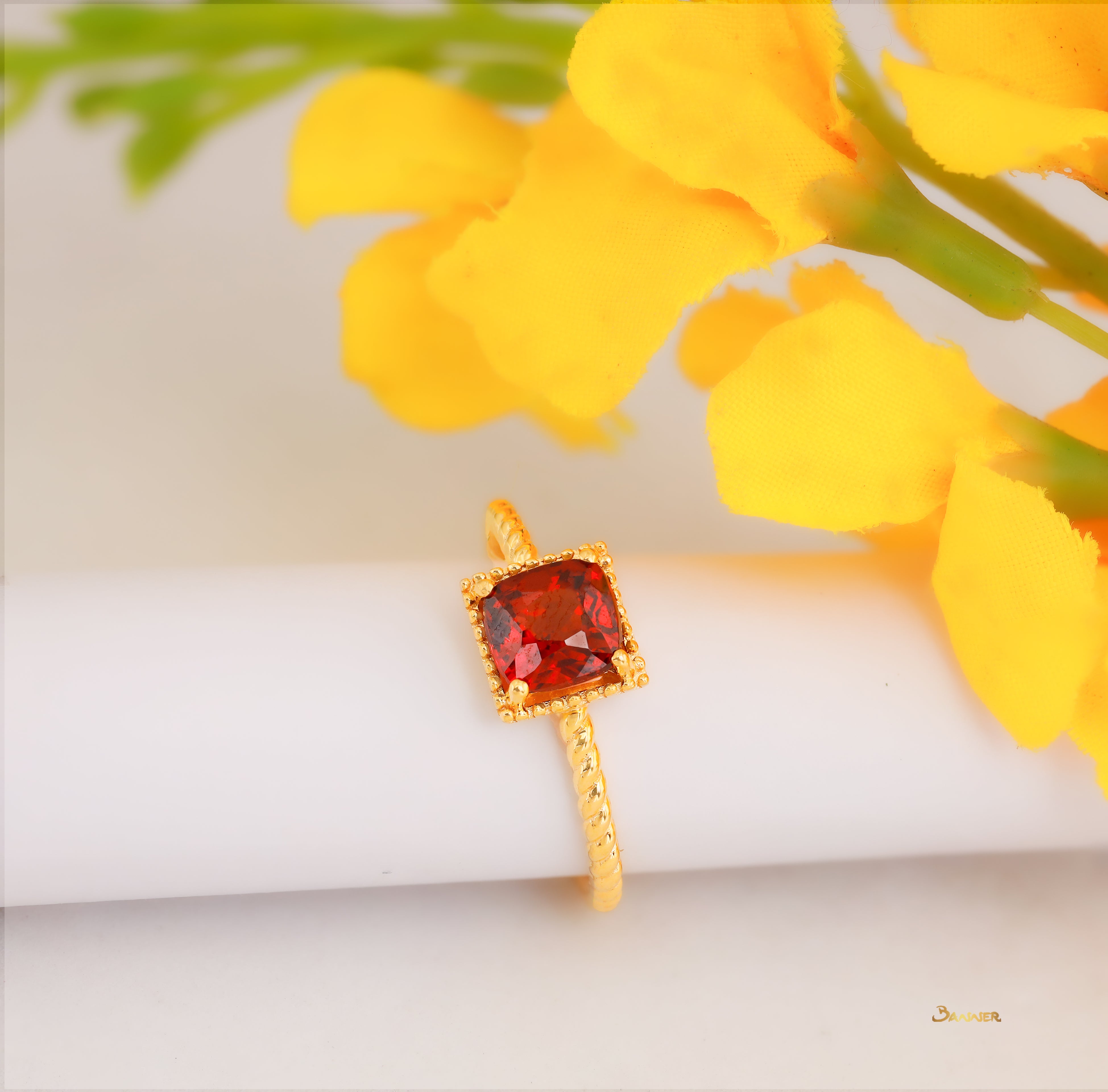 Garnet Square Ring