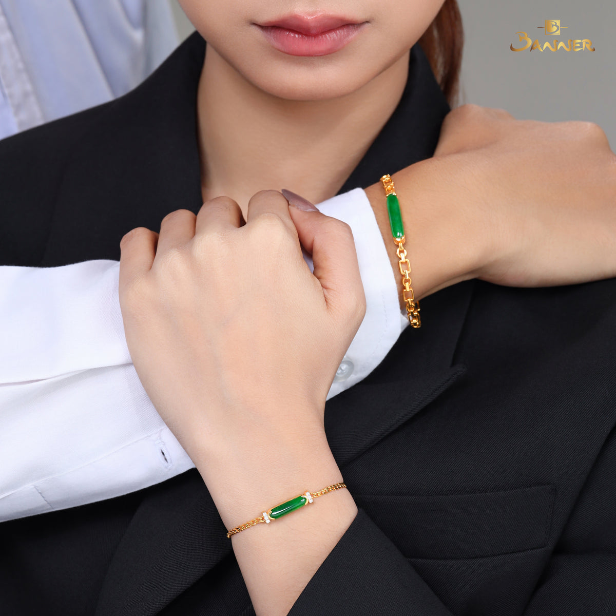 Jade and Diamond Bar Bracelet