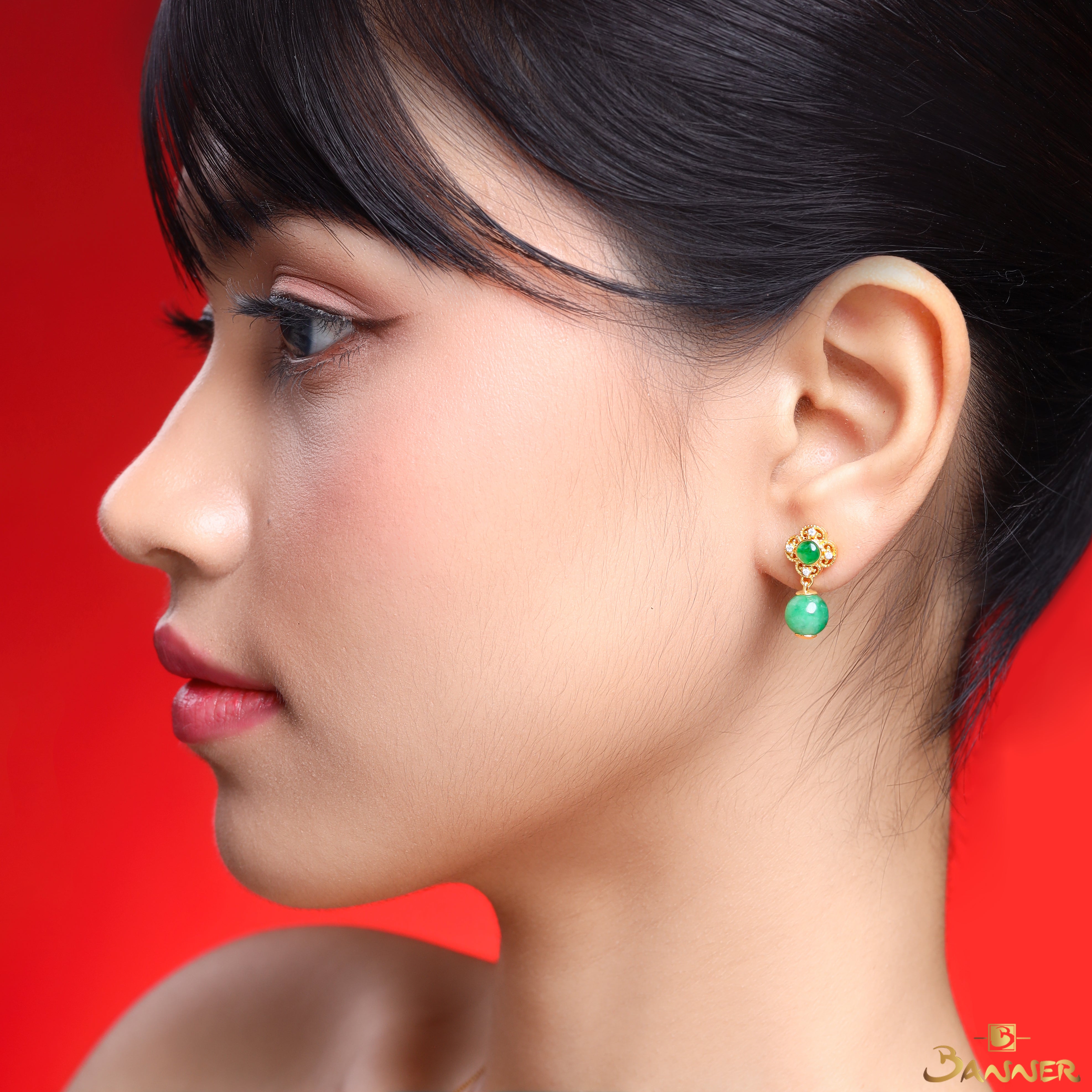 Jade and Diamond Kanote Dangle Earrings
