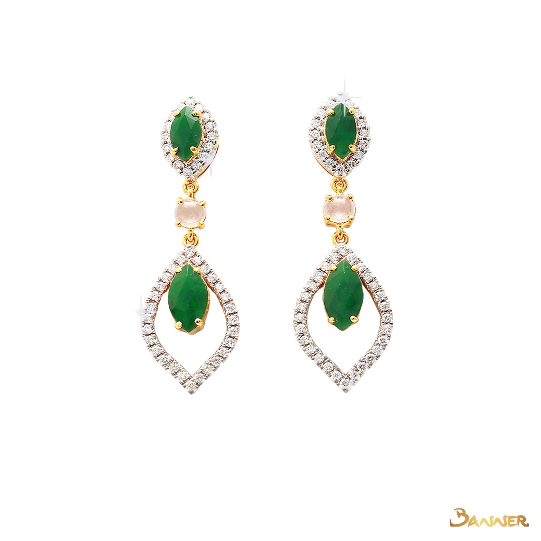 Jade and Diamond Rain-drop Earrings