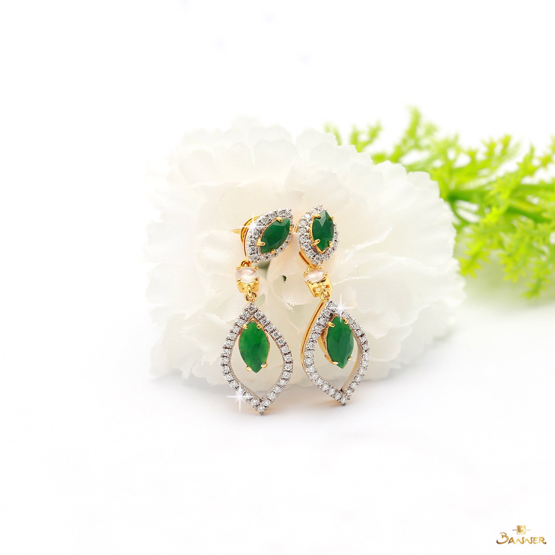 Jade and Diamond Rain-drop Earrings