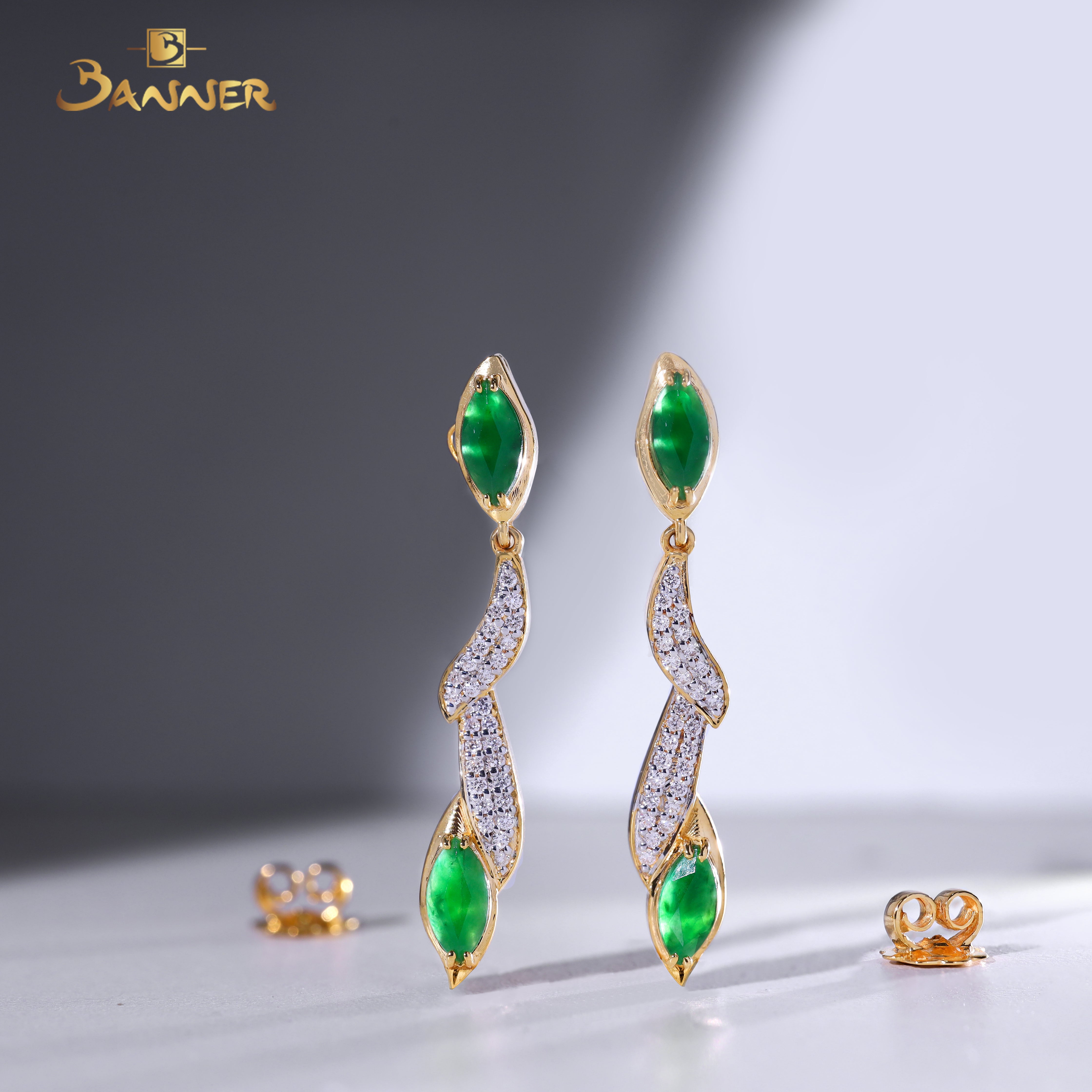 Jade and Diamond Liana Dangle Earrings