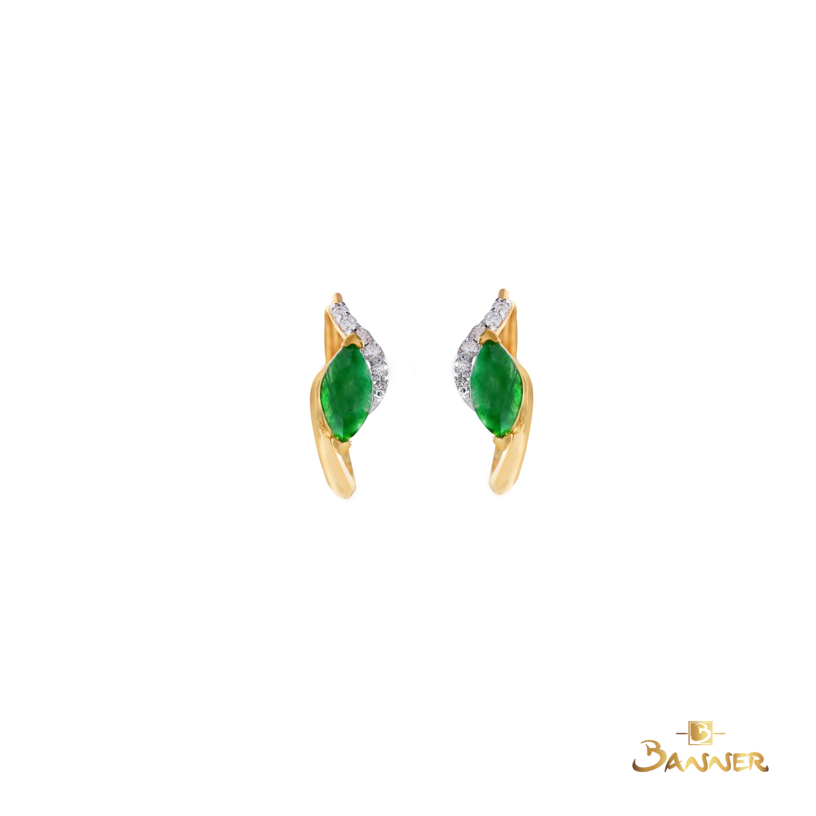 Jade and Diamond gaze Huggie Earrings