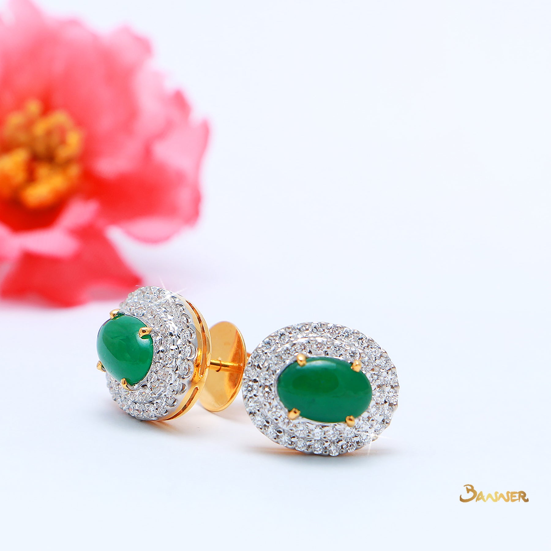 Jade and Diamond Double Halo Earrings
