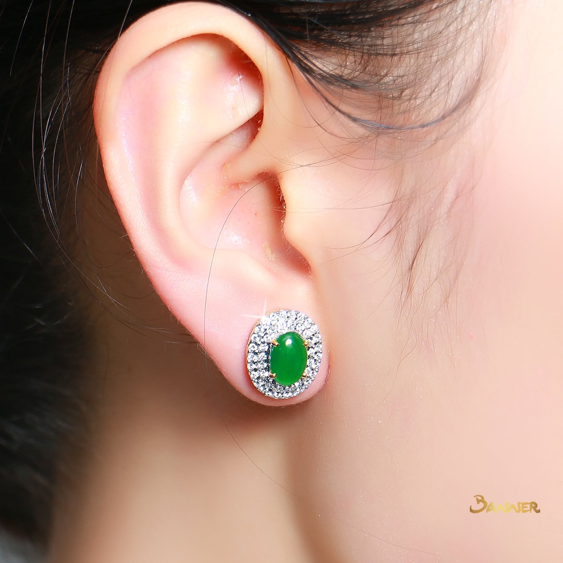 Jade and Diamond Double Halo Earrings